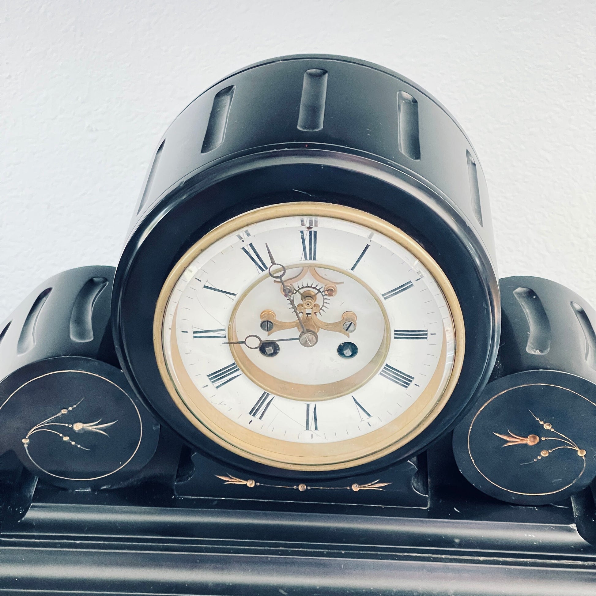 Antique Brocot & Delettrez Style Victorian 8 Day Black Slate Clock Set