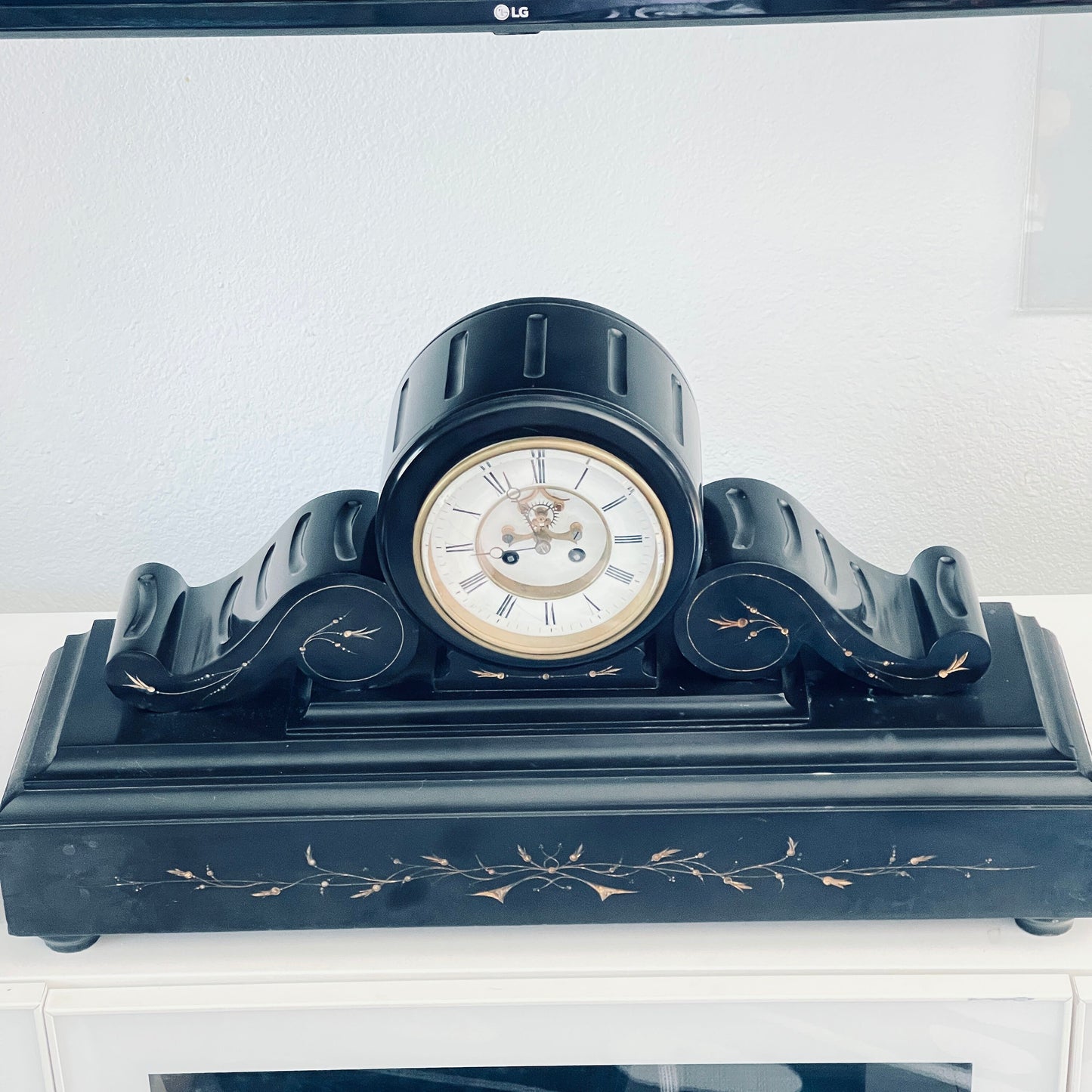 Antique Brocot & Delettrez Style Victorian 8 Day Black Slate Clock Set