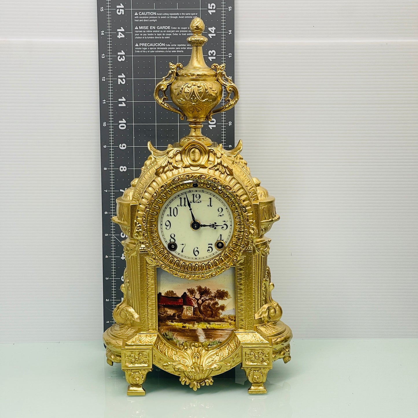 Ansonia Ormolu and Royal Bonn German Hand-painted Ceramic Mantel Clock, Late 19th Century