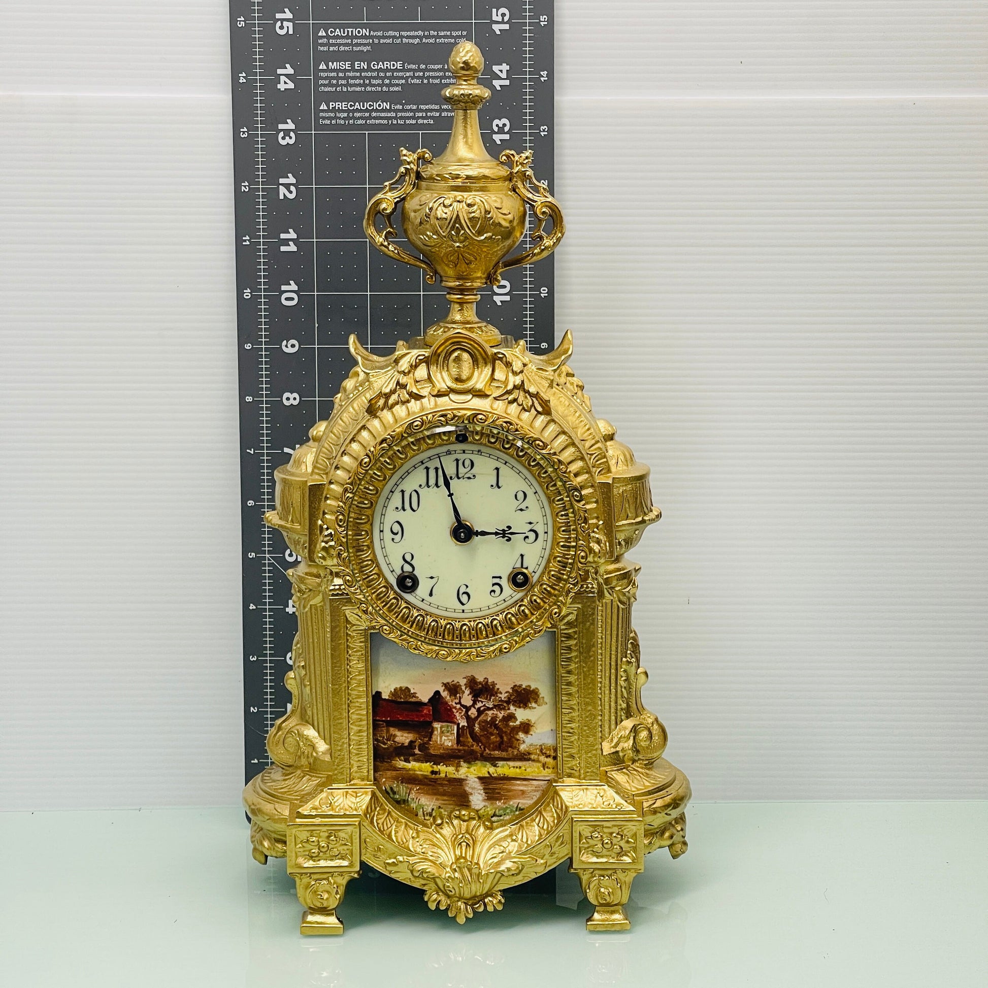 Ansonia Ormolu and Royal Bonn German Hand-painted Ceramic Mantel Clock, Late 19th Century