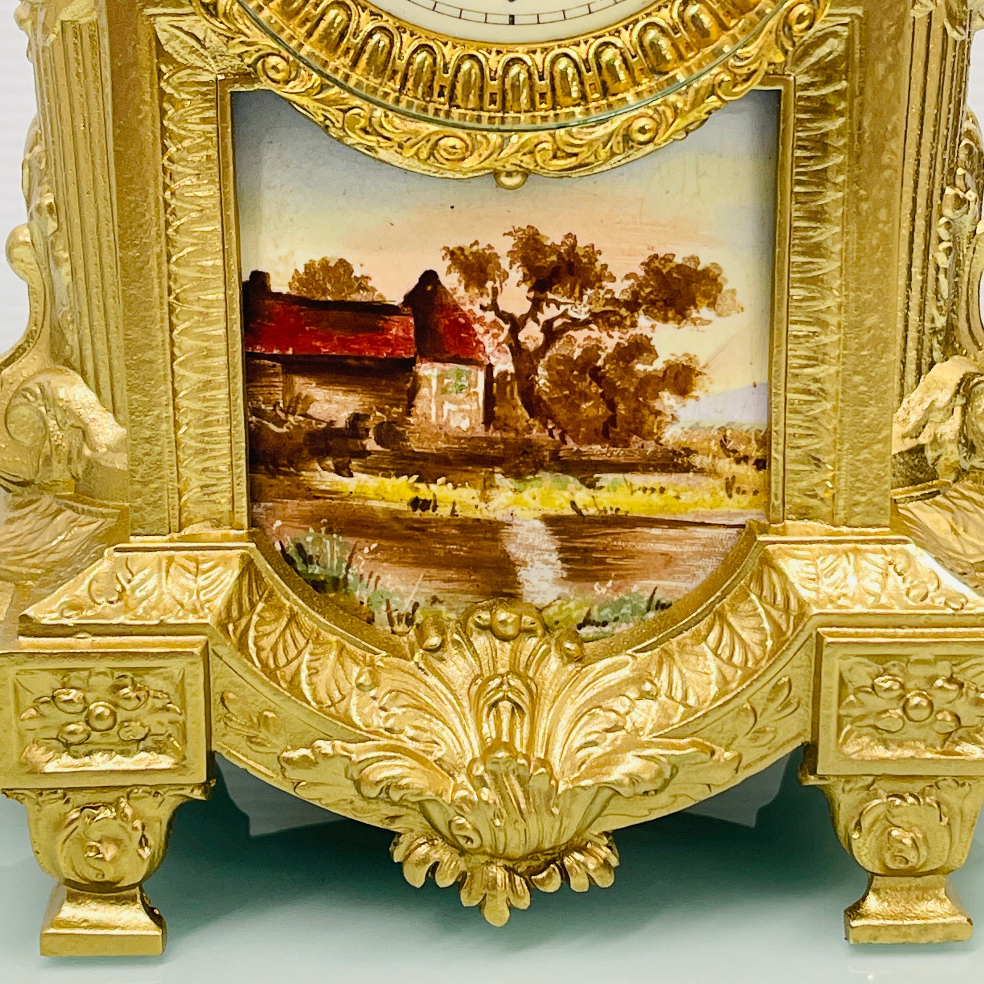 Ansonia Ormolu and Royal Bonn German Hand-painted Ceramic Mantel Clock, Late 19th Century