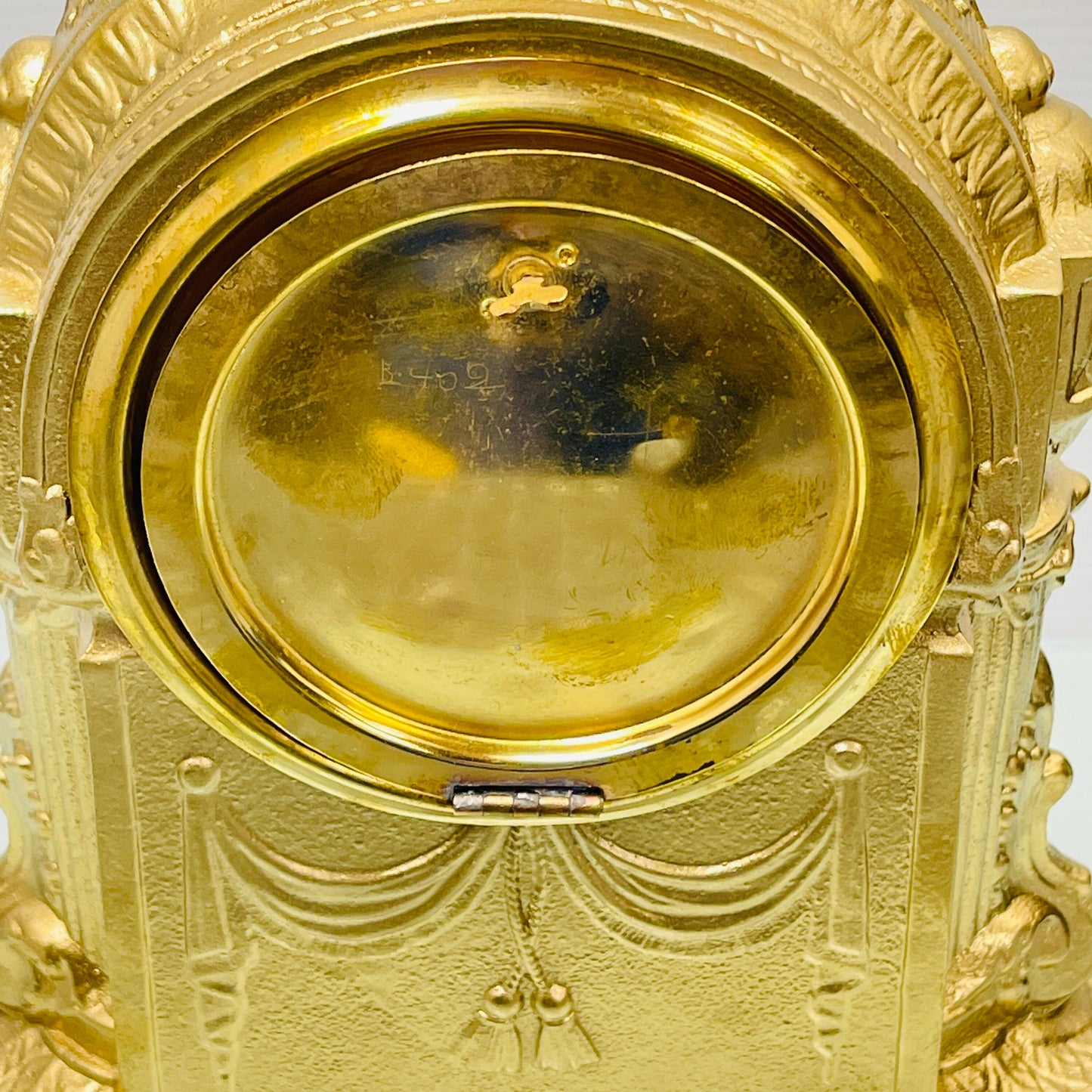 Ansonia Ormolu and Royal Bonn German Hand-painted Ceramic Mantel Clock, Late 19th Century