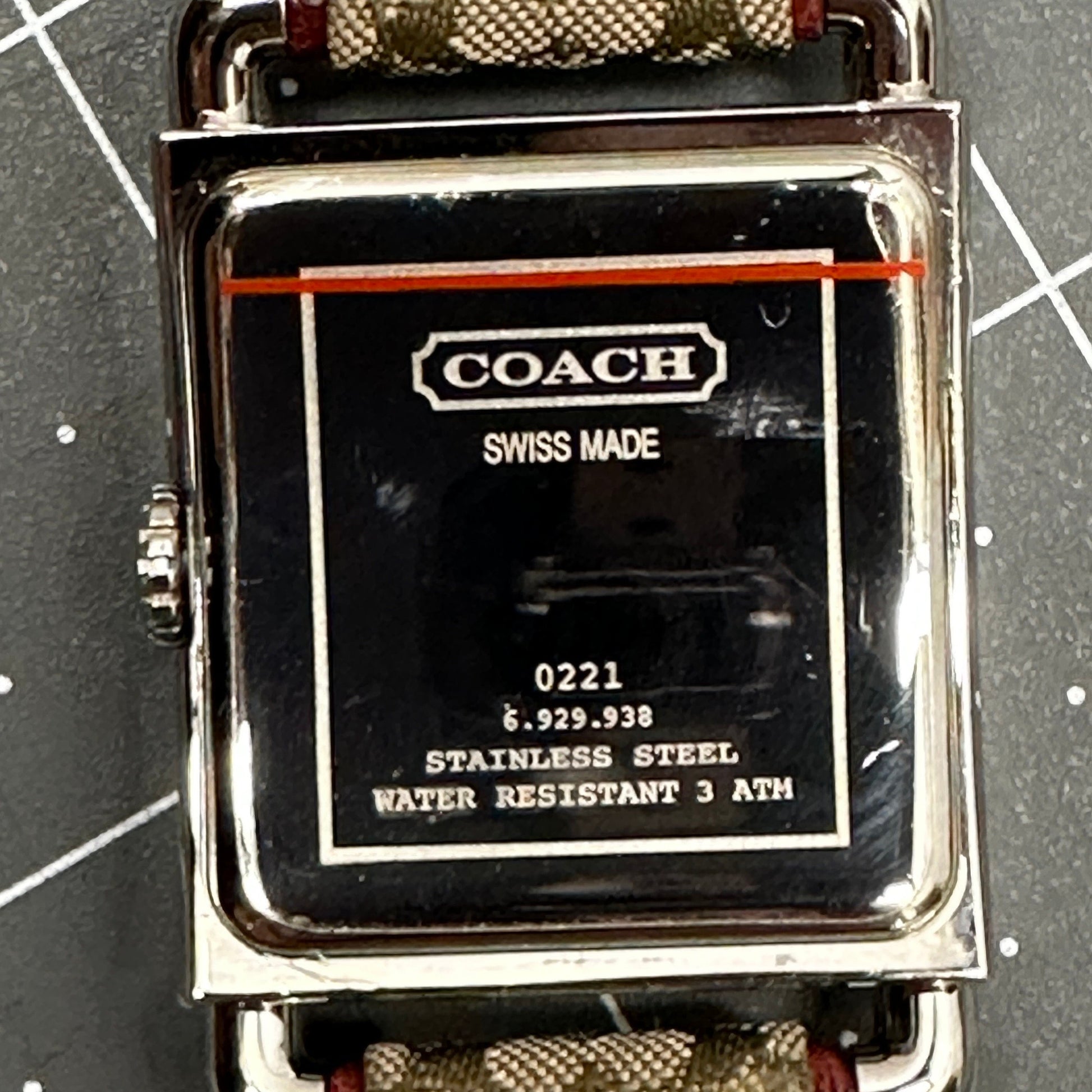 COACH 0221 Swiss Quartz Womens Stainless Tank Watch~Signature Canvas band in Box