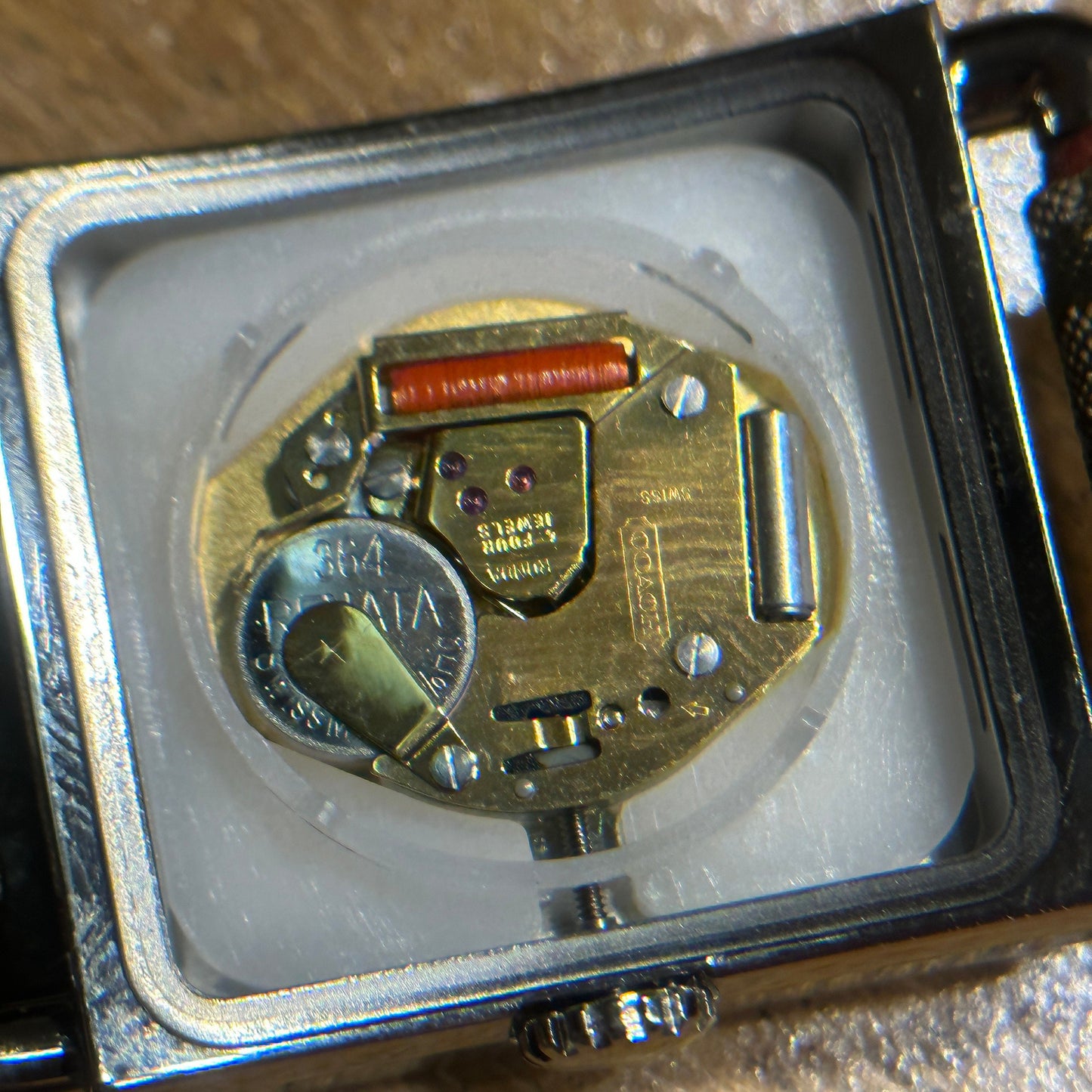 COACH 0221 Swiss Quartz Womens Stainless Tank Watch~Signature Canvas band in Box