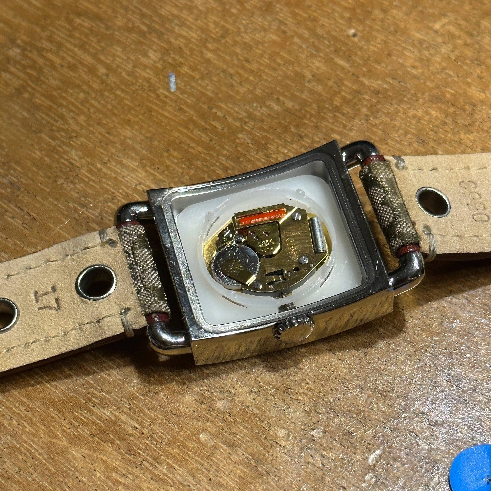 COACH 0221 Swiss Quartz Womens Stainless Tank Watch~Signature Canvas band in Box