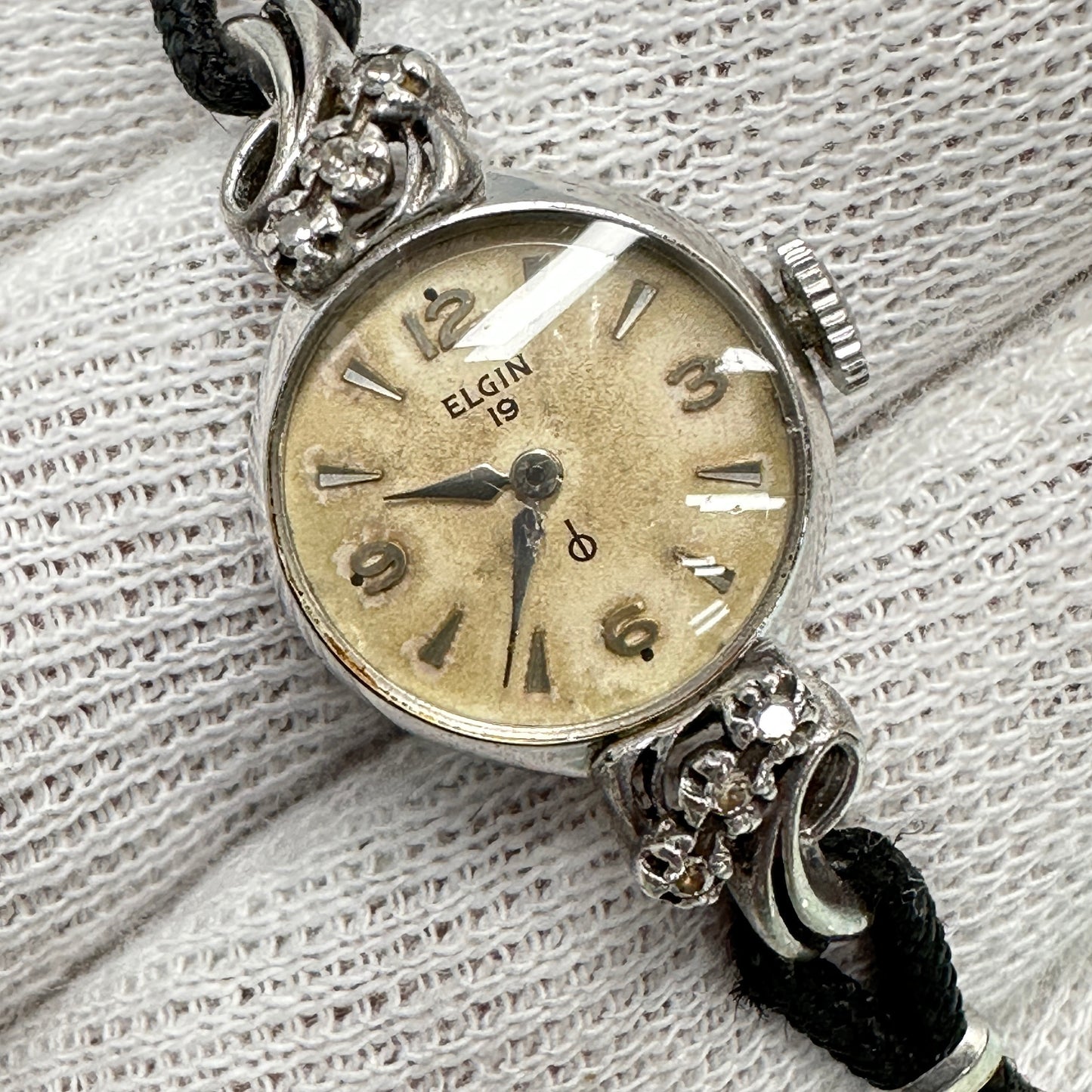 Antique Ladies Elgin Cocktail 10k White Gold Plated Watch with Diamonds