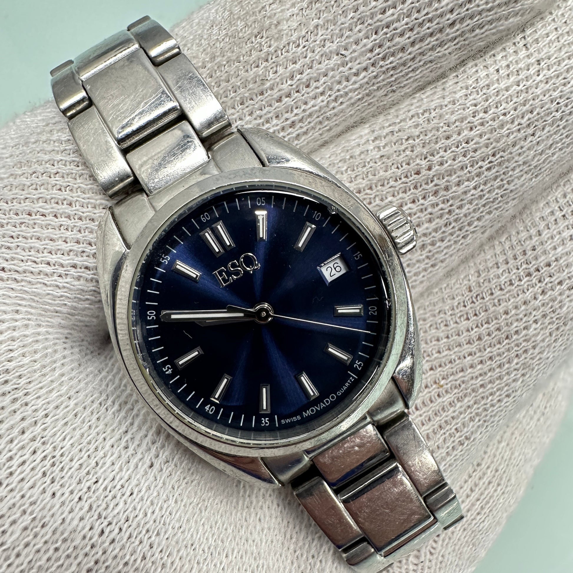 ESQ by Movado Swiss Watch with Blue Dial and Stainless Steel Case and Band