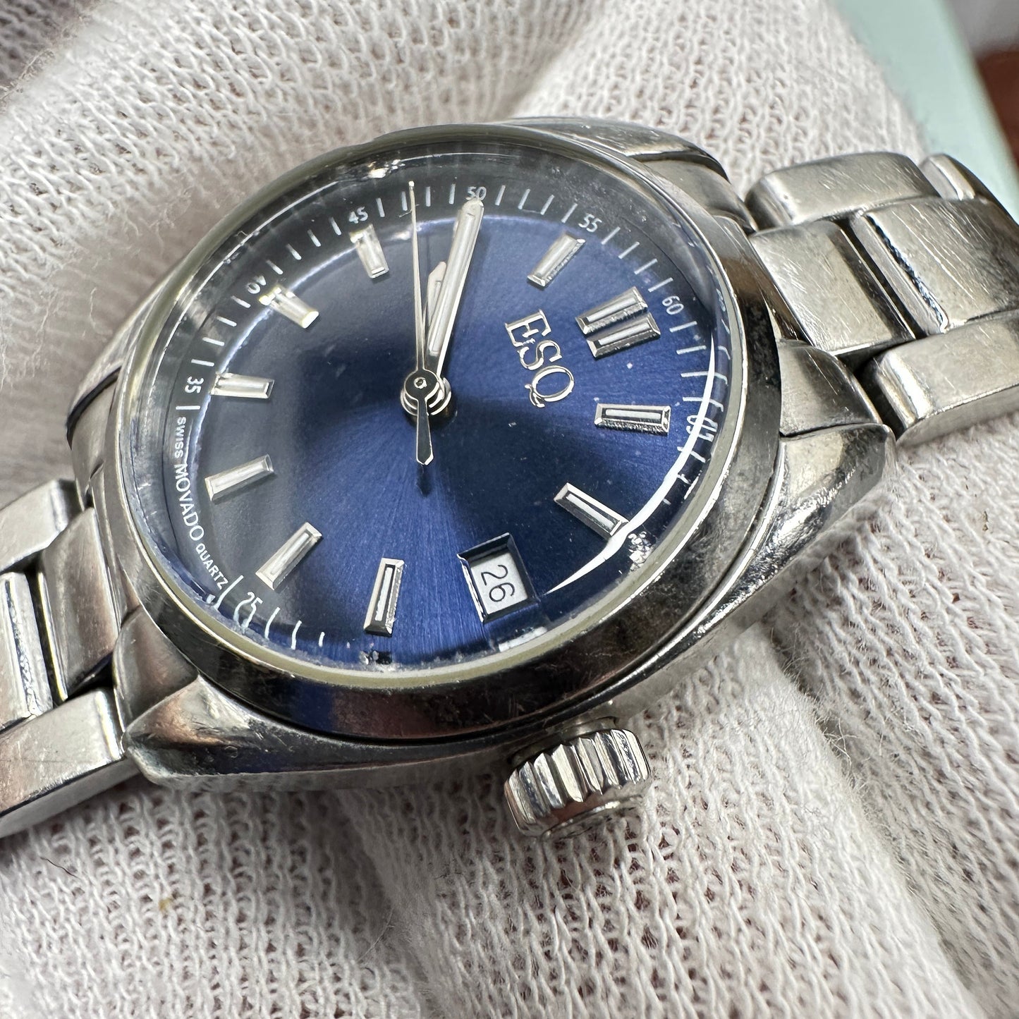 ESQ by Movado Swiss Watch with Blue Dial and Stainless Steel Case and Band