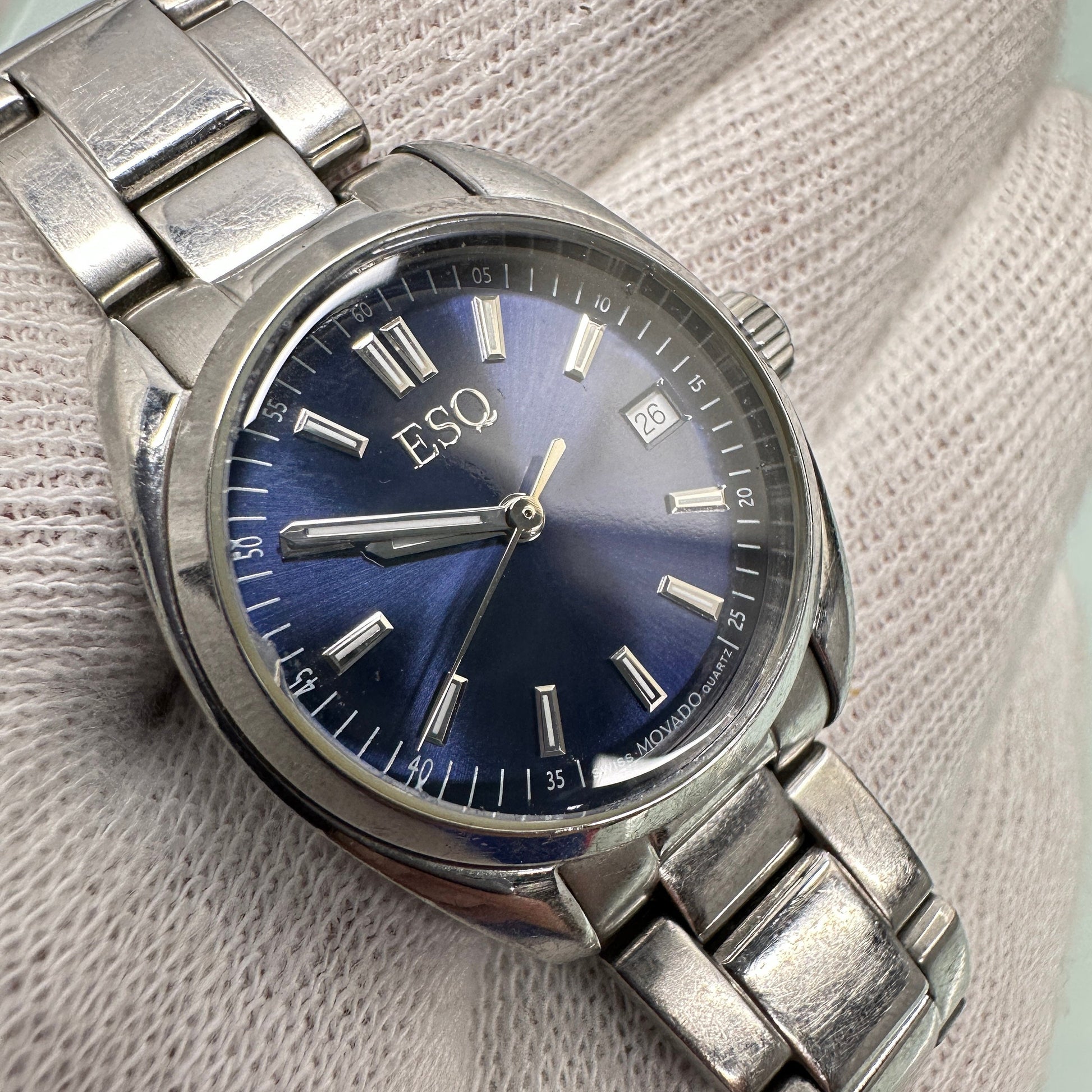 ESQ by Movado Swiss Watch with Blue Dial and Stainless Steel Case and Band