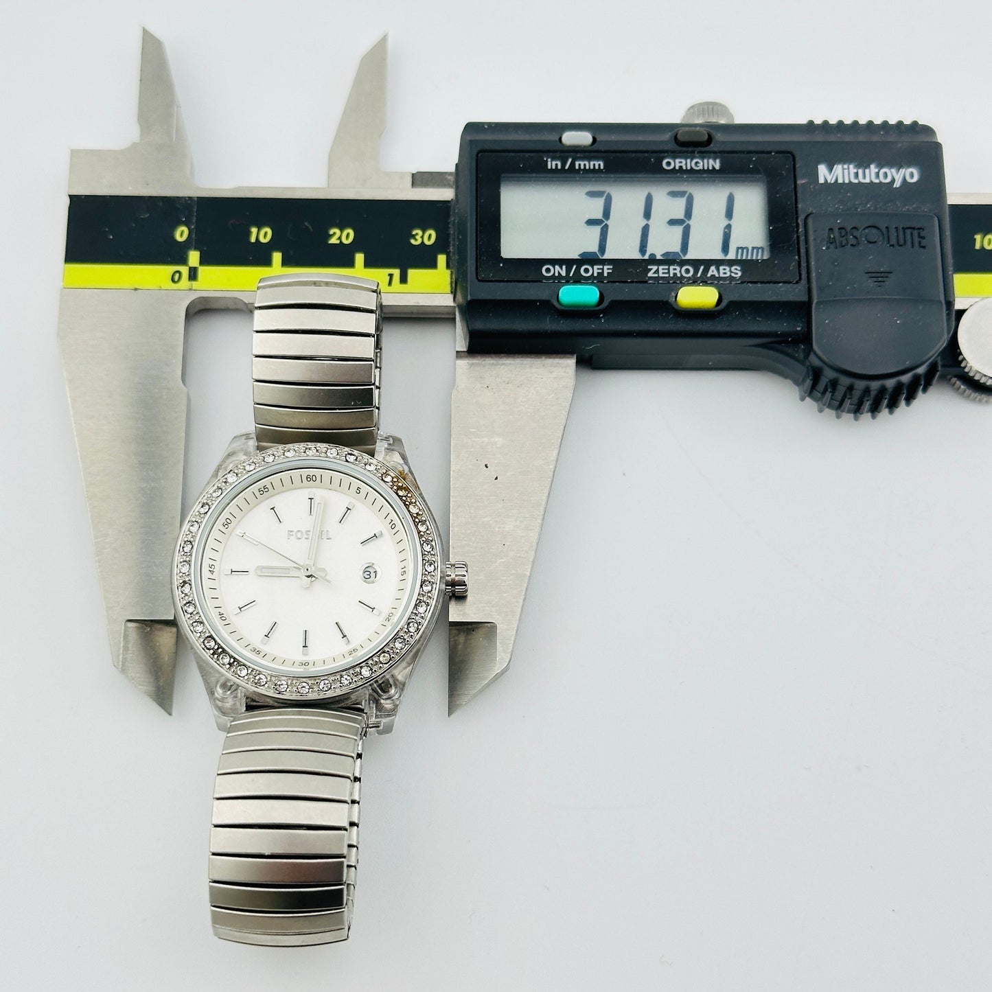 Fossil Watch with Rhinestone bezel, Clear Case and Stainless Steel Strap