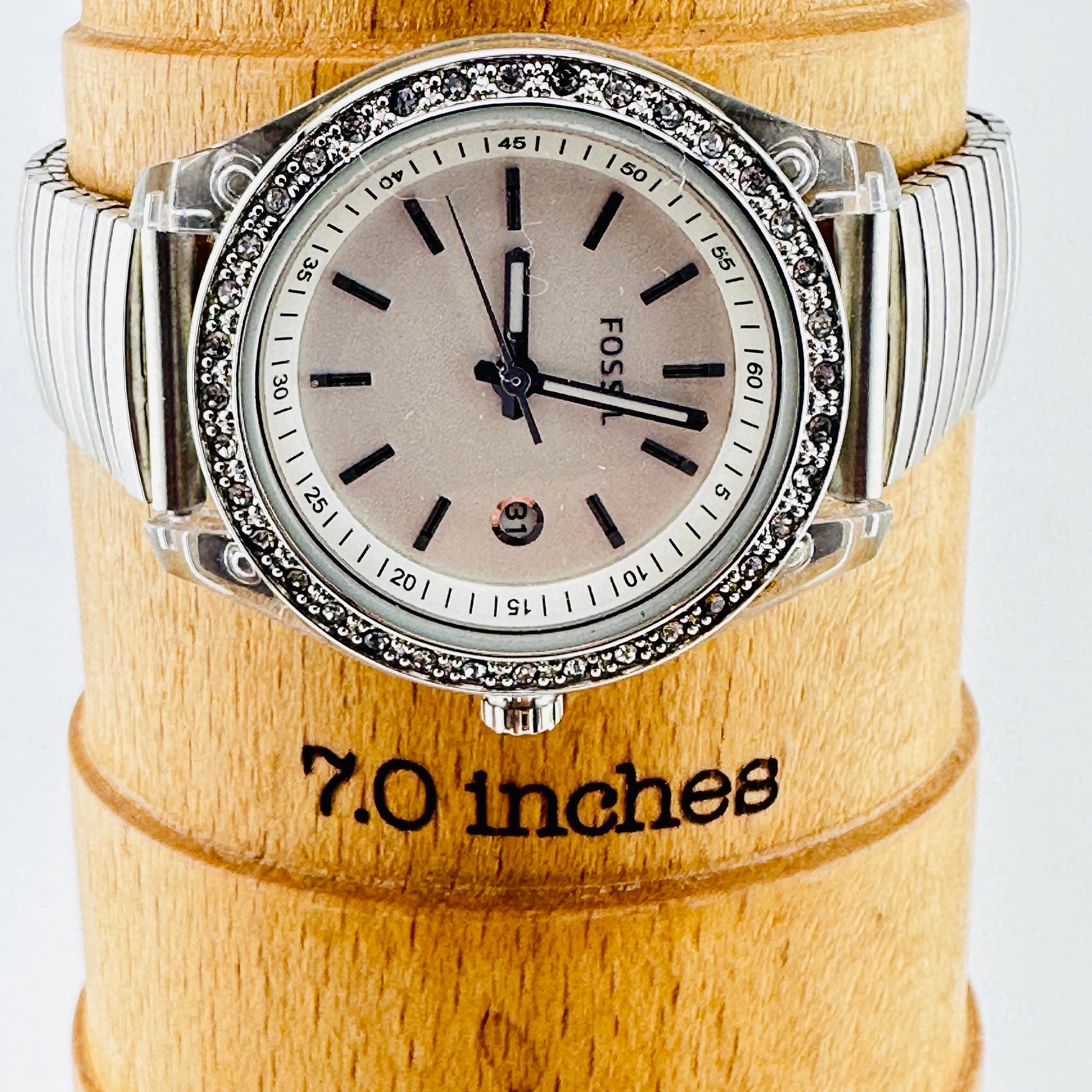 Fossil Watch with Rhinestone bezel, Clear Case and Stainless Steel Strap