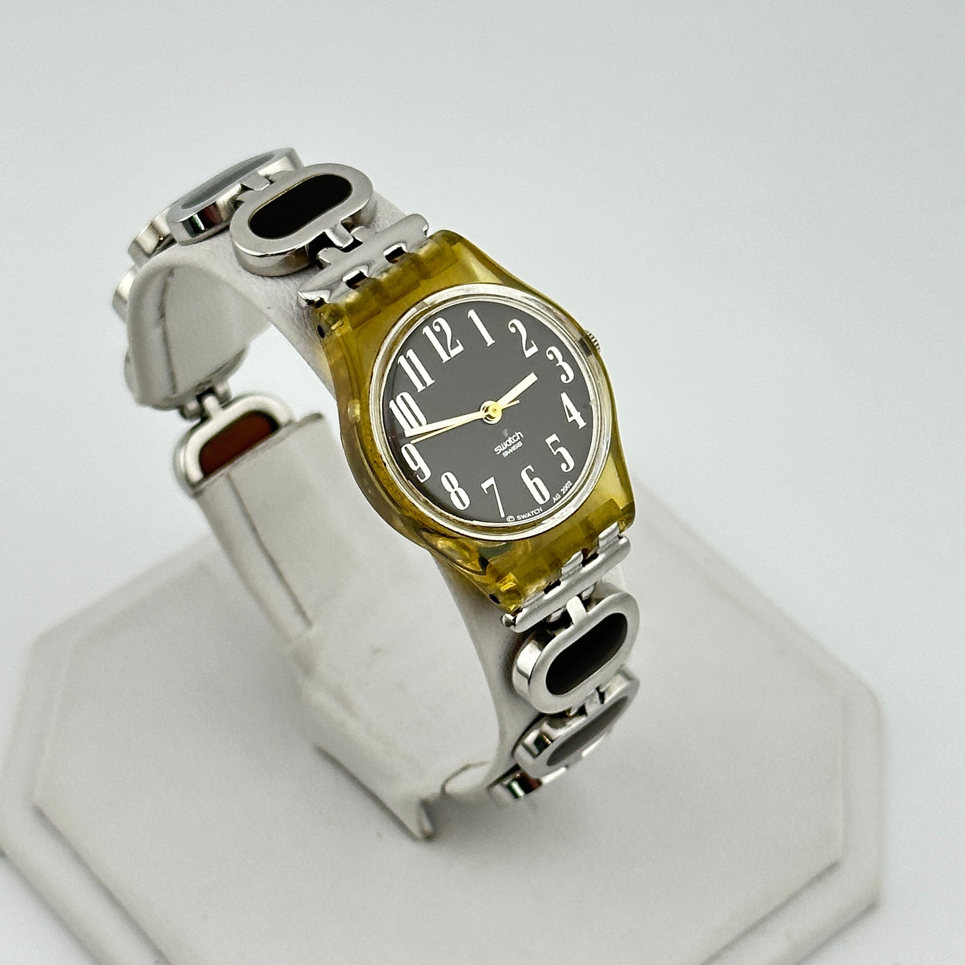 Swatch 2002 Clear, Steel & Black 25mm Ladies Watch