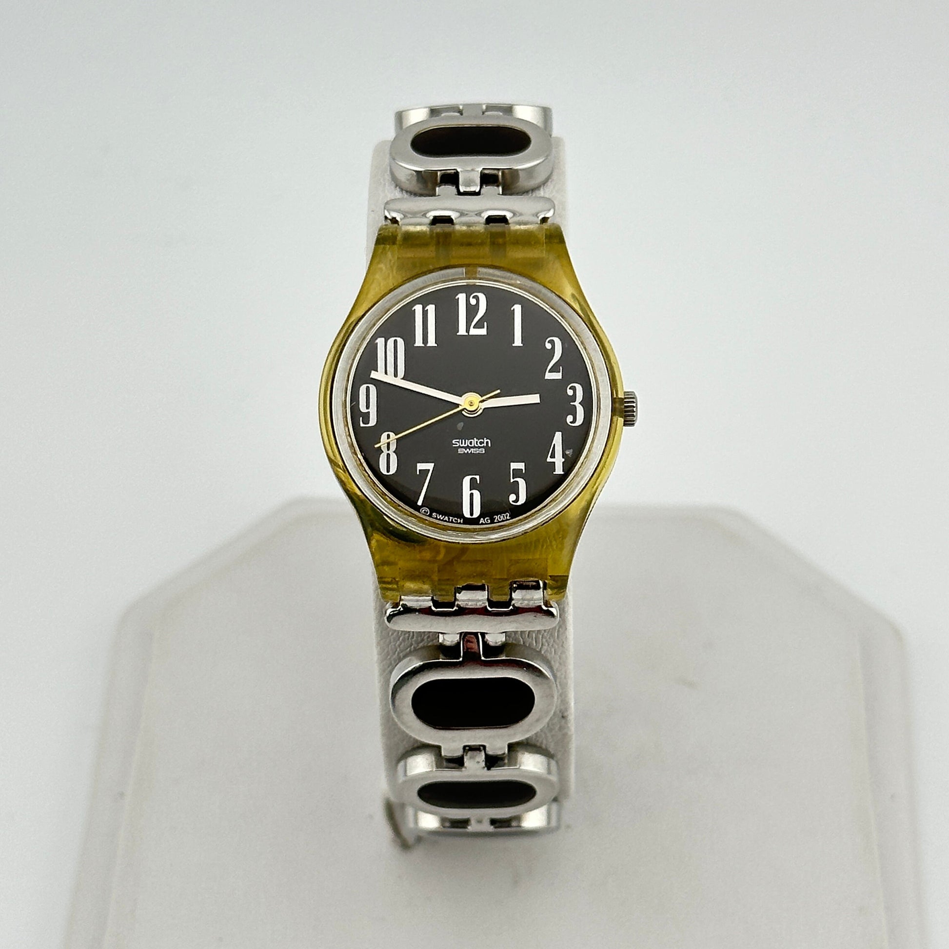 Swatch 2002 Clear, Steel & Black 25mm Ladies Watch