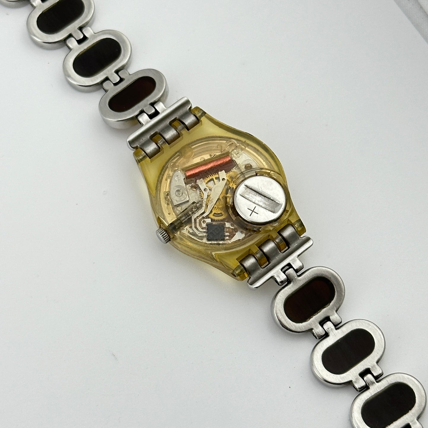 Swatch 2002 Clear, Steel & Black 25mm Ladies Watch