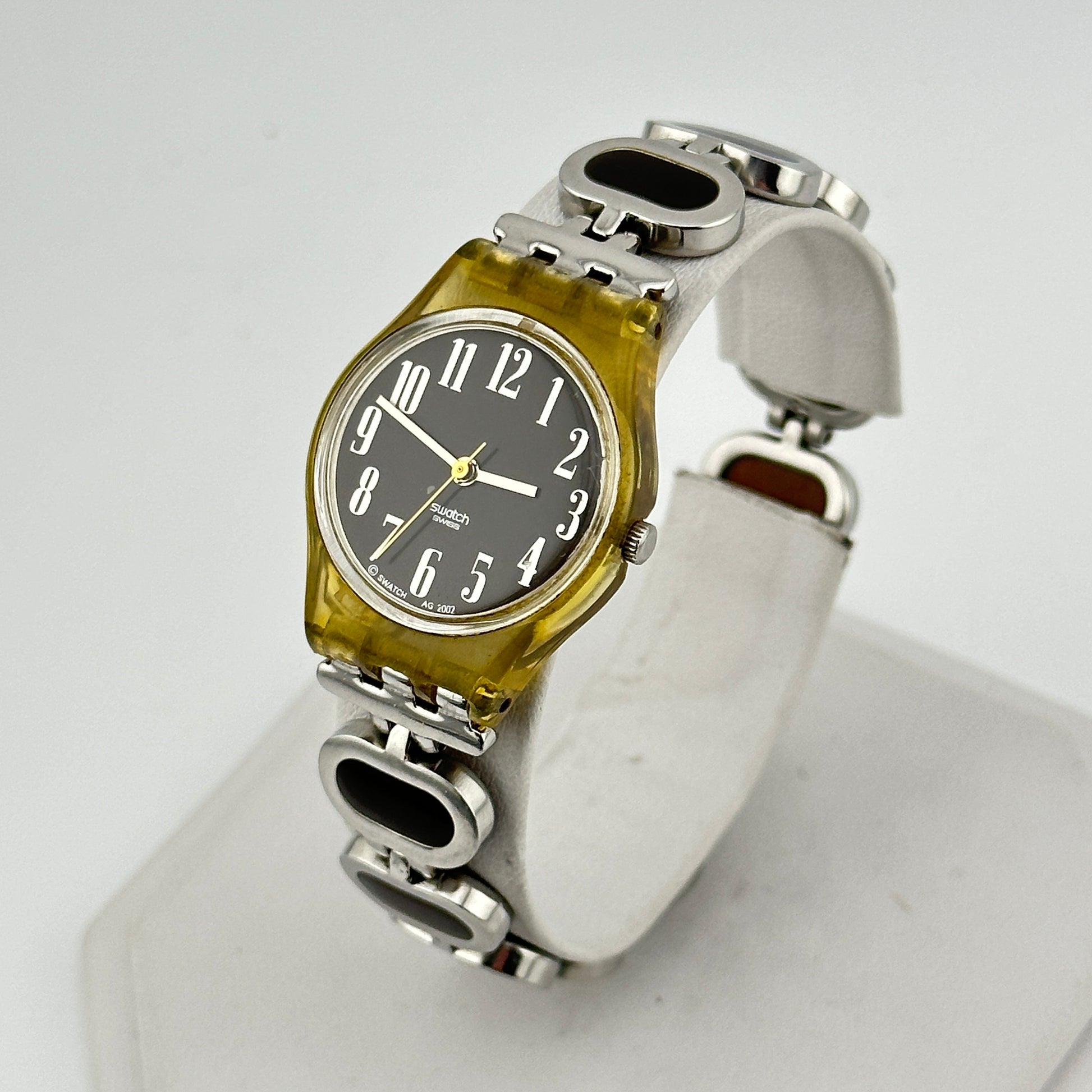 Swatch 2002 Clear, Steel & Black 25mm Ladies Watch