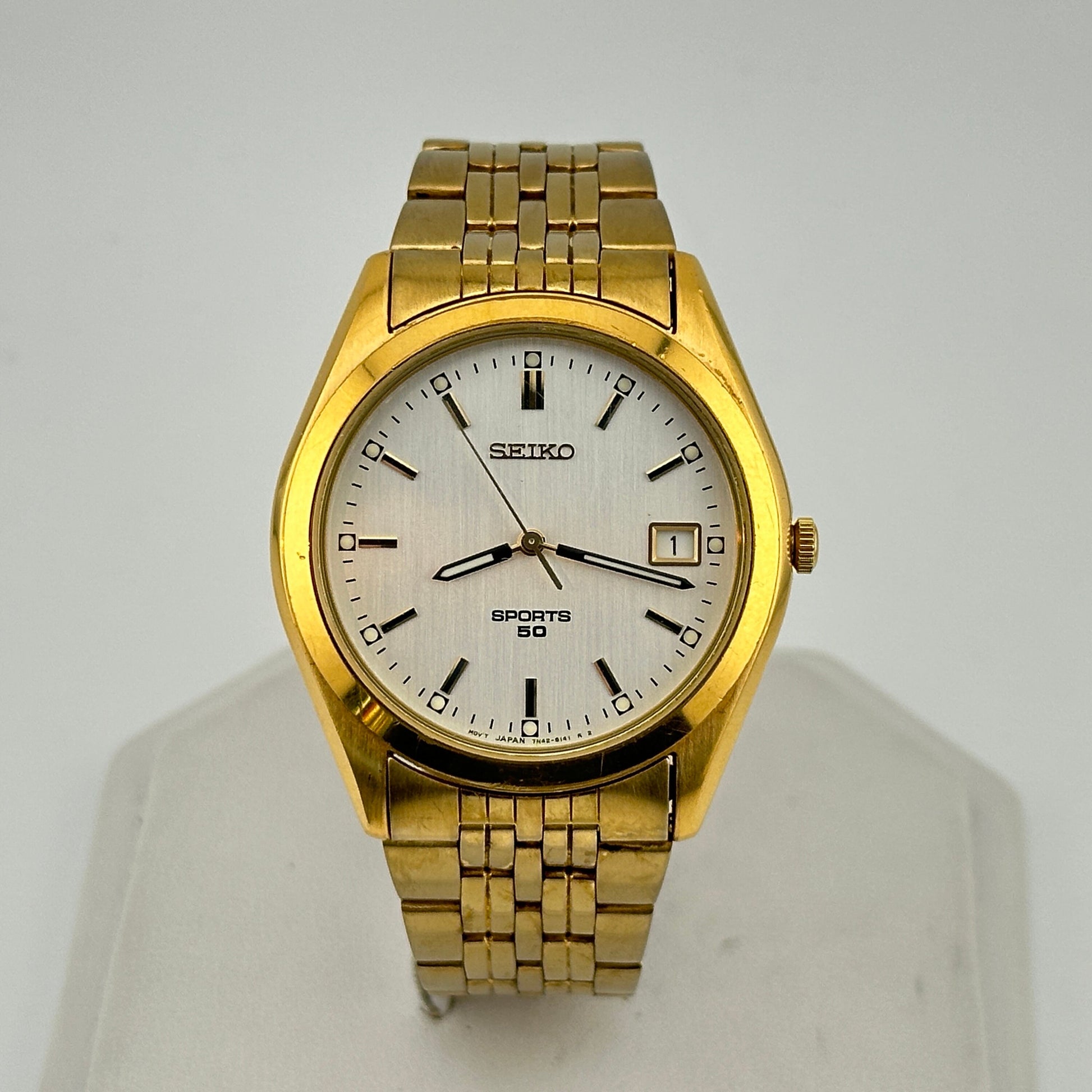 Seiko Sport 50 Gold Tone Stainless Steel 37mm Mens Watch c. Sept 1995