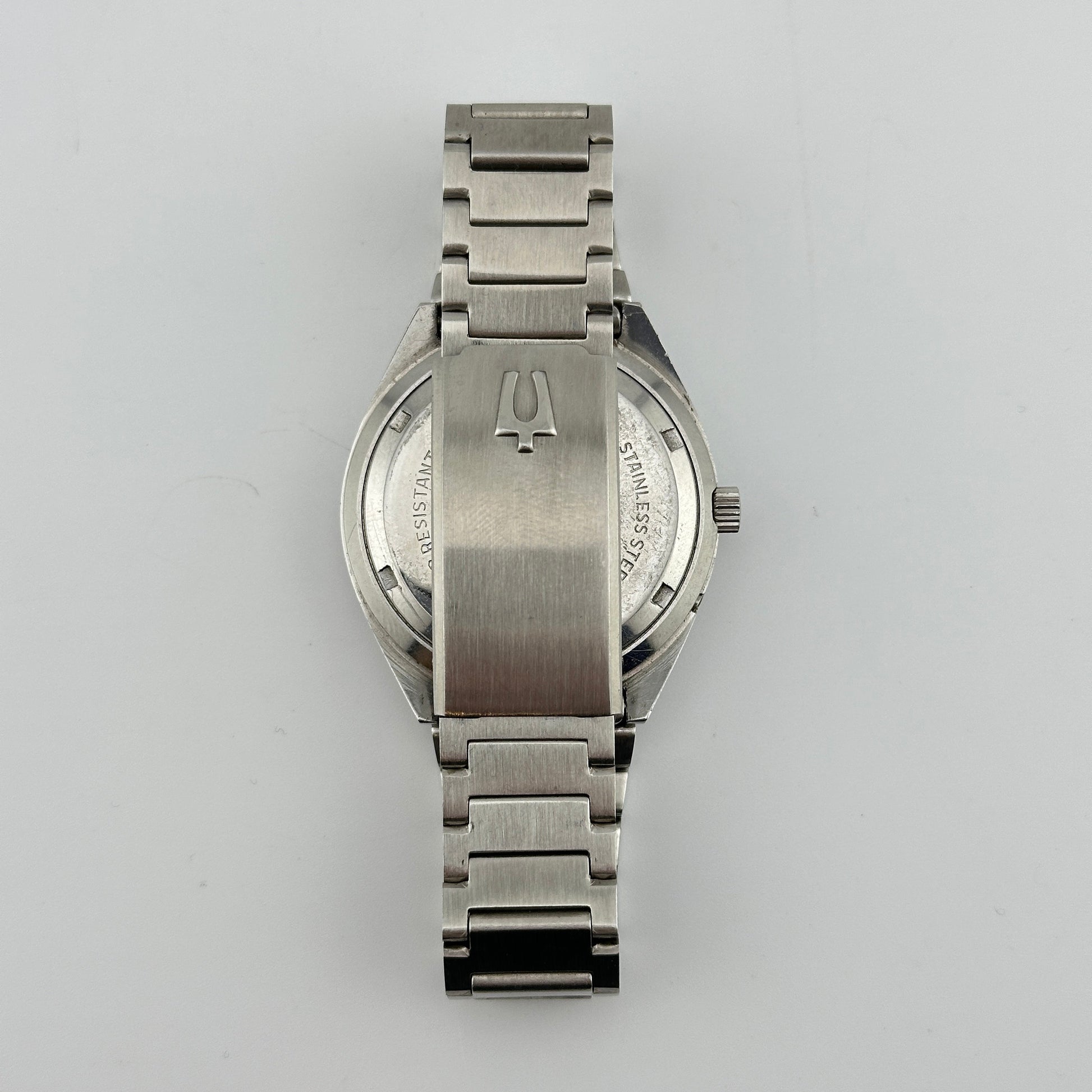 Vintage Bulova Accutron Railroad Approved Stainless Steel Day Date Quartz Mens 36mm Watch c.1980