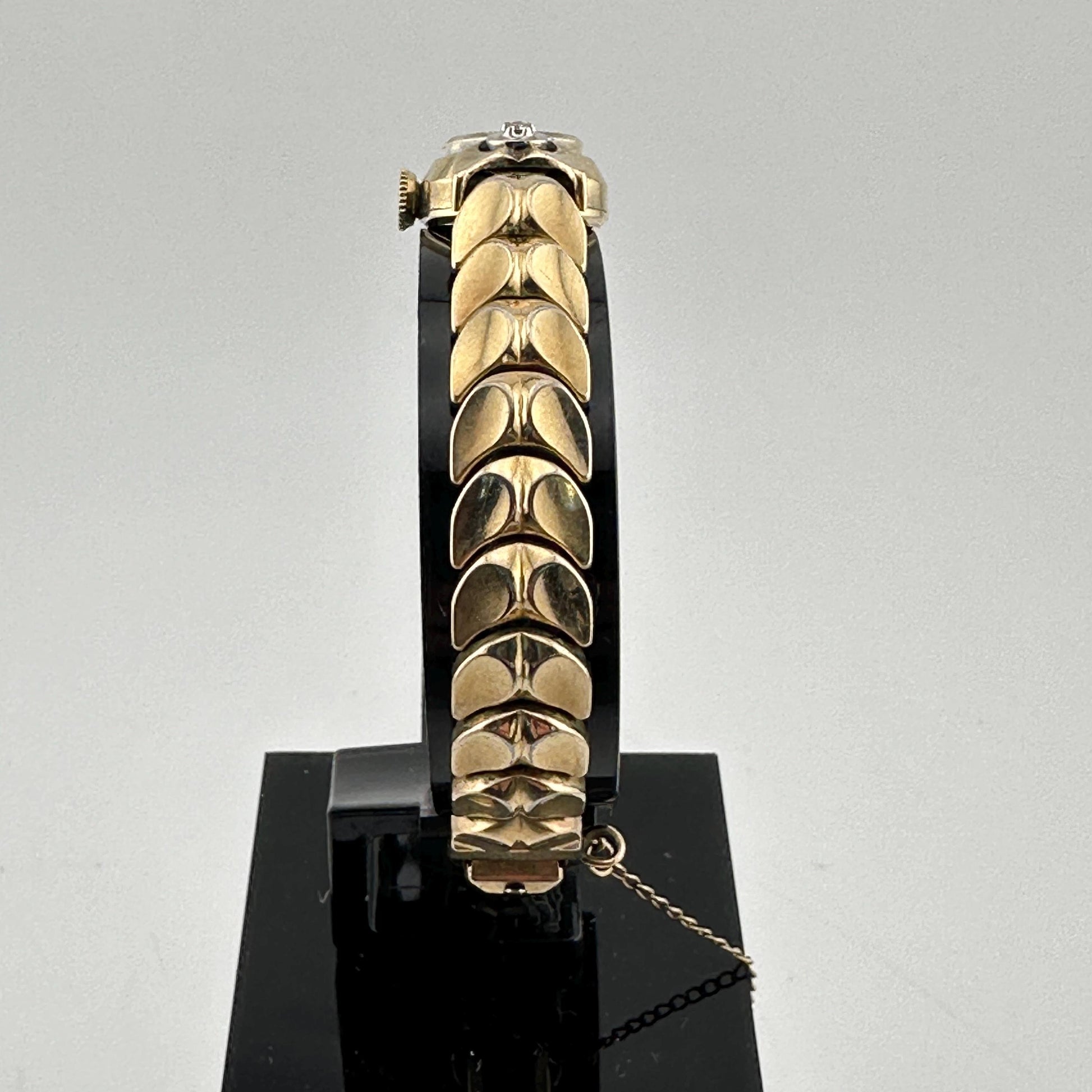 Antique Rhapsody by Bulova Swiss Cocktail 10k Rolled Gold Plate Watch with Diamonds and 23 Jewel Movement