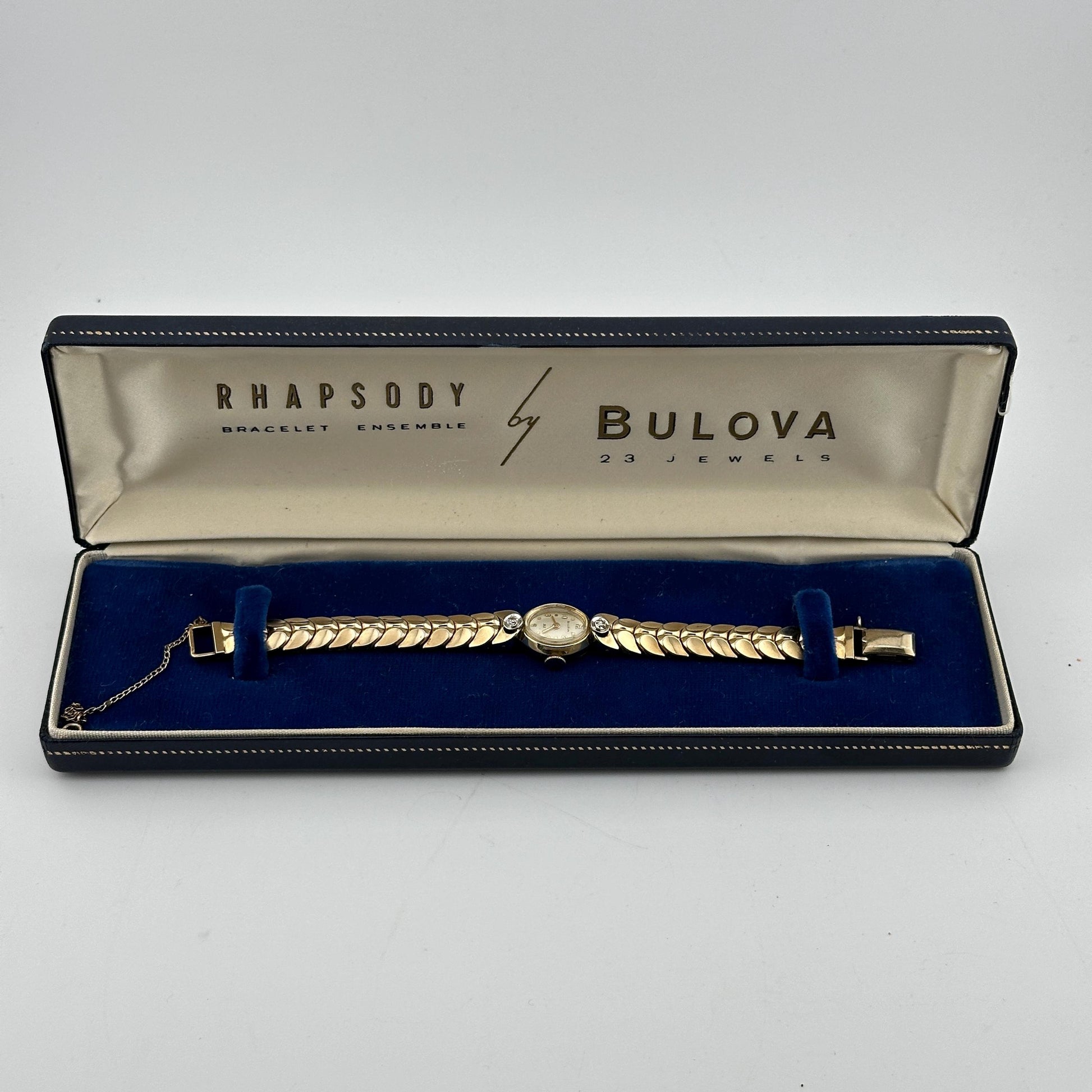 Antique Rhapsody by Bulova Swiss Cocktail 10k Rolled Gold Plate Watch with Diamonds and 23 Jewel Movement