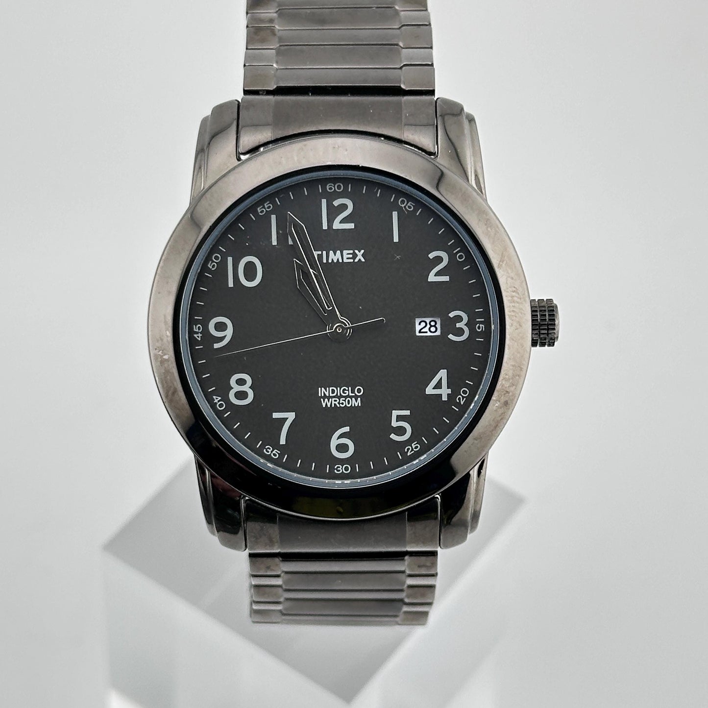 Timex Indiglo 39mm Mens Date Black Stainless Steel Wristwatch