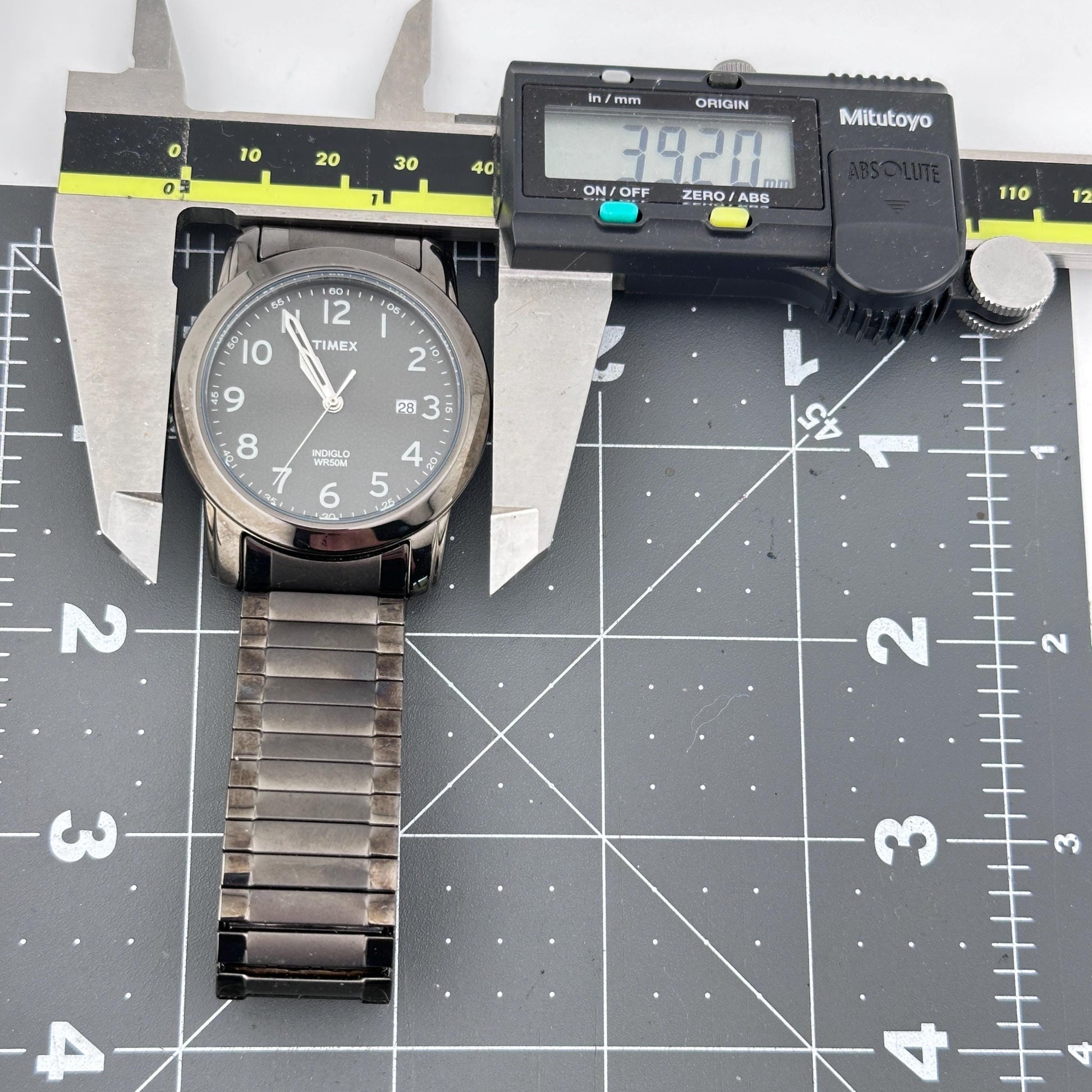 Timex Indiglo 39mm Mens Date Black Stainless Steel Wristwatch