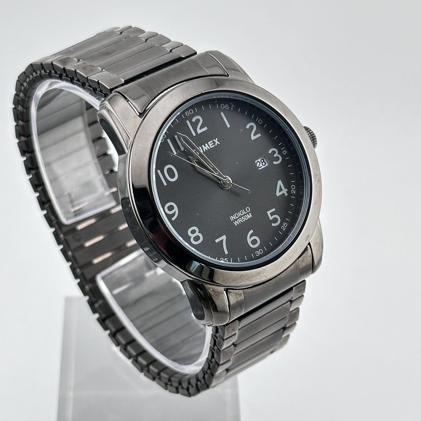 Timex Indiglo 39mm Mens Date Black Stainless Steel Wristwatch