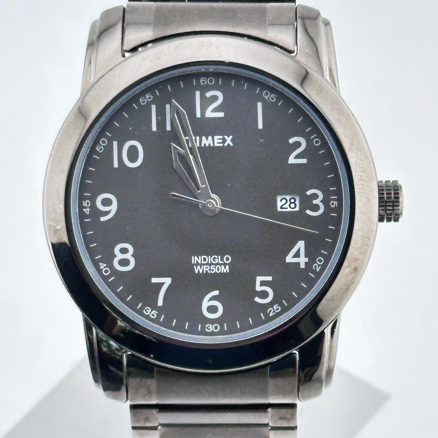 Timex Indiglo 39mm Mens Date Black Stainless Steel Wristwatch