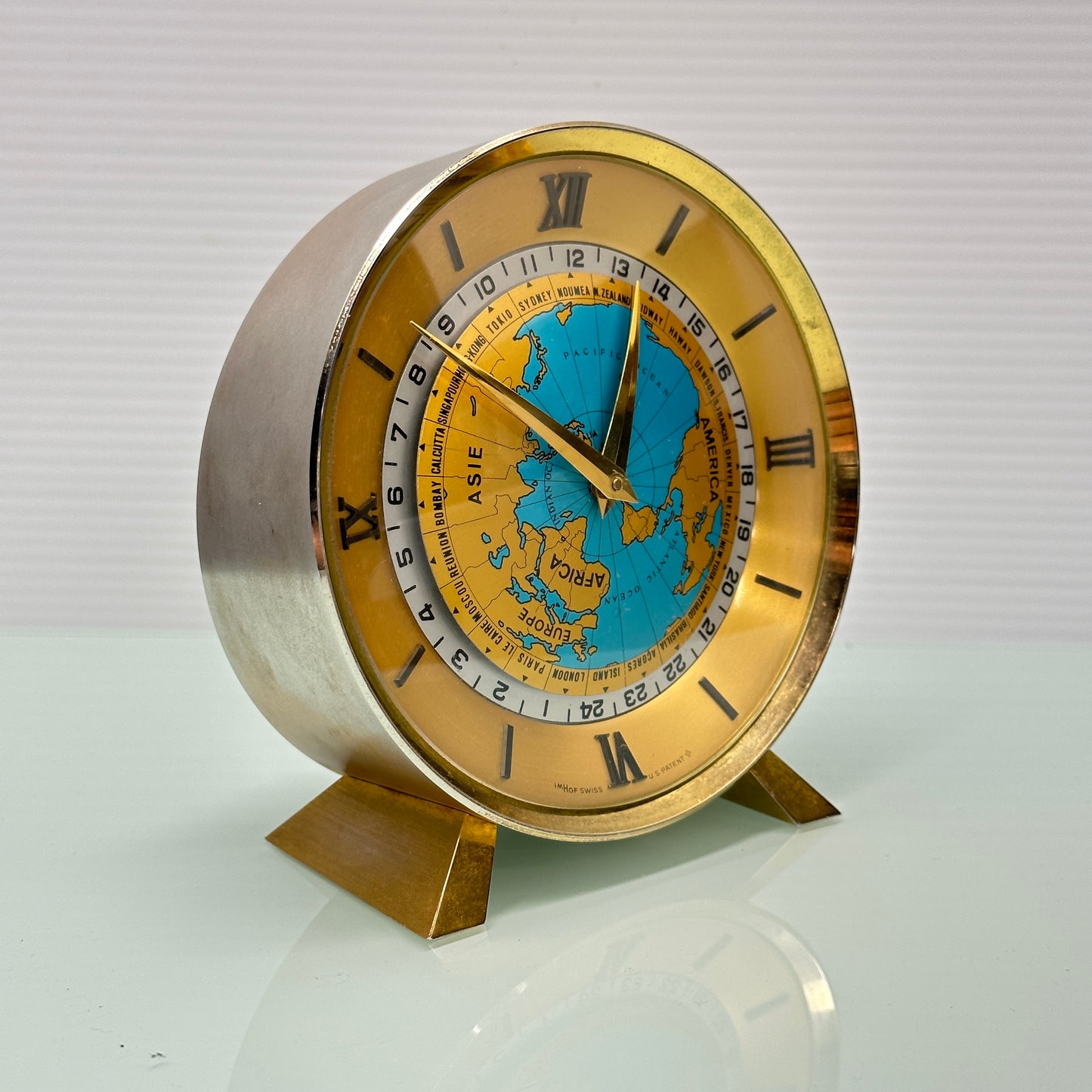 Imhof World Time Desk Clock Imhof, Swiss c.1955
