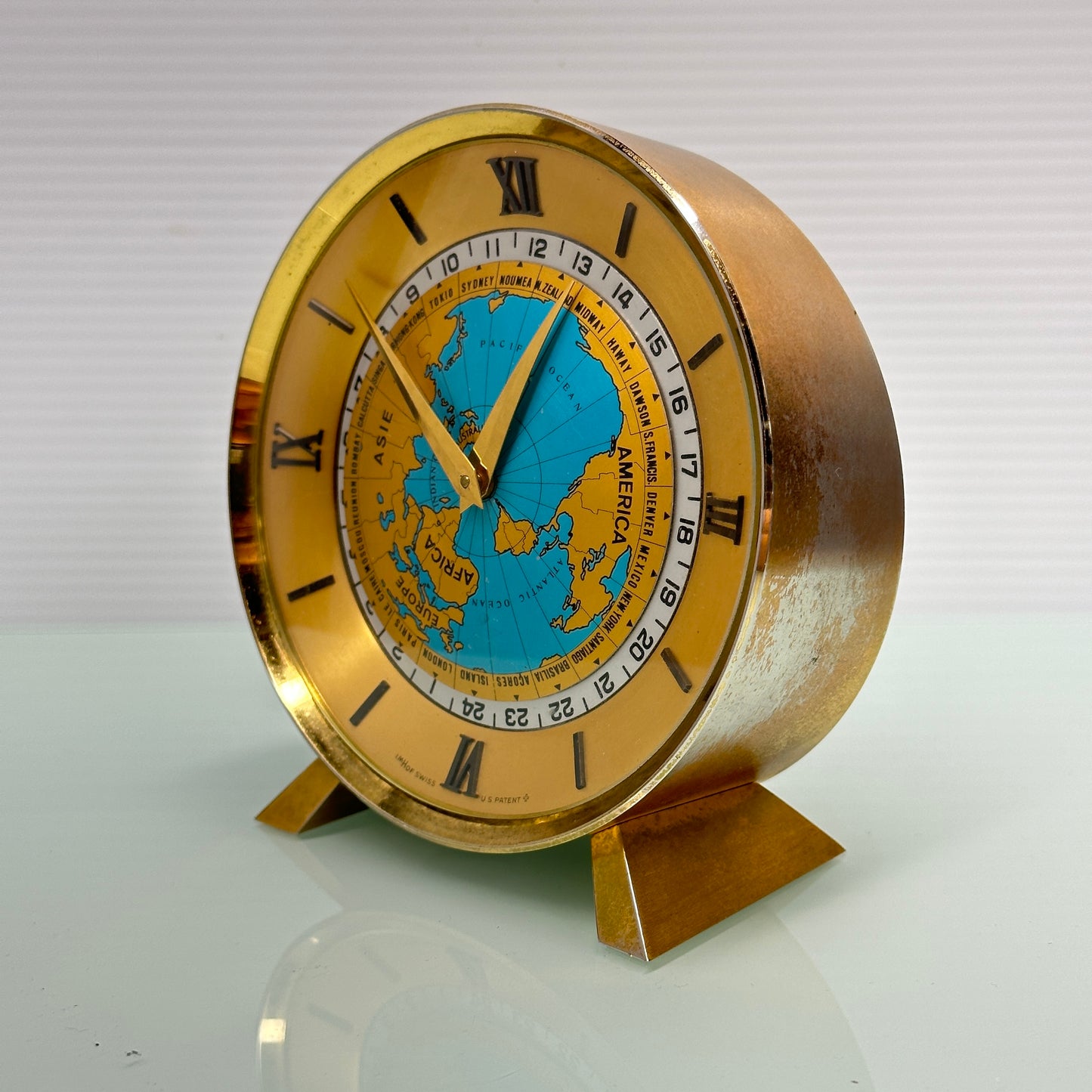 Imhof World Time Desk Clock Imhof, Swiss c.1955