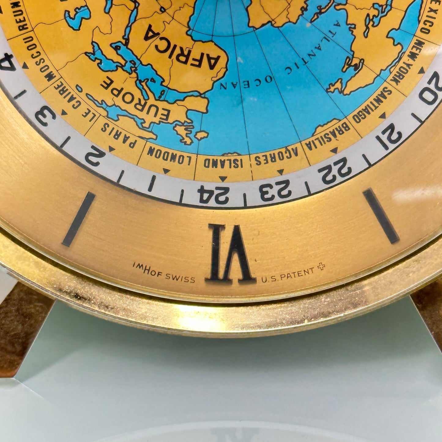 Imhof World Time Desk Clock Imhof, Swiss c.1955