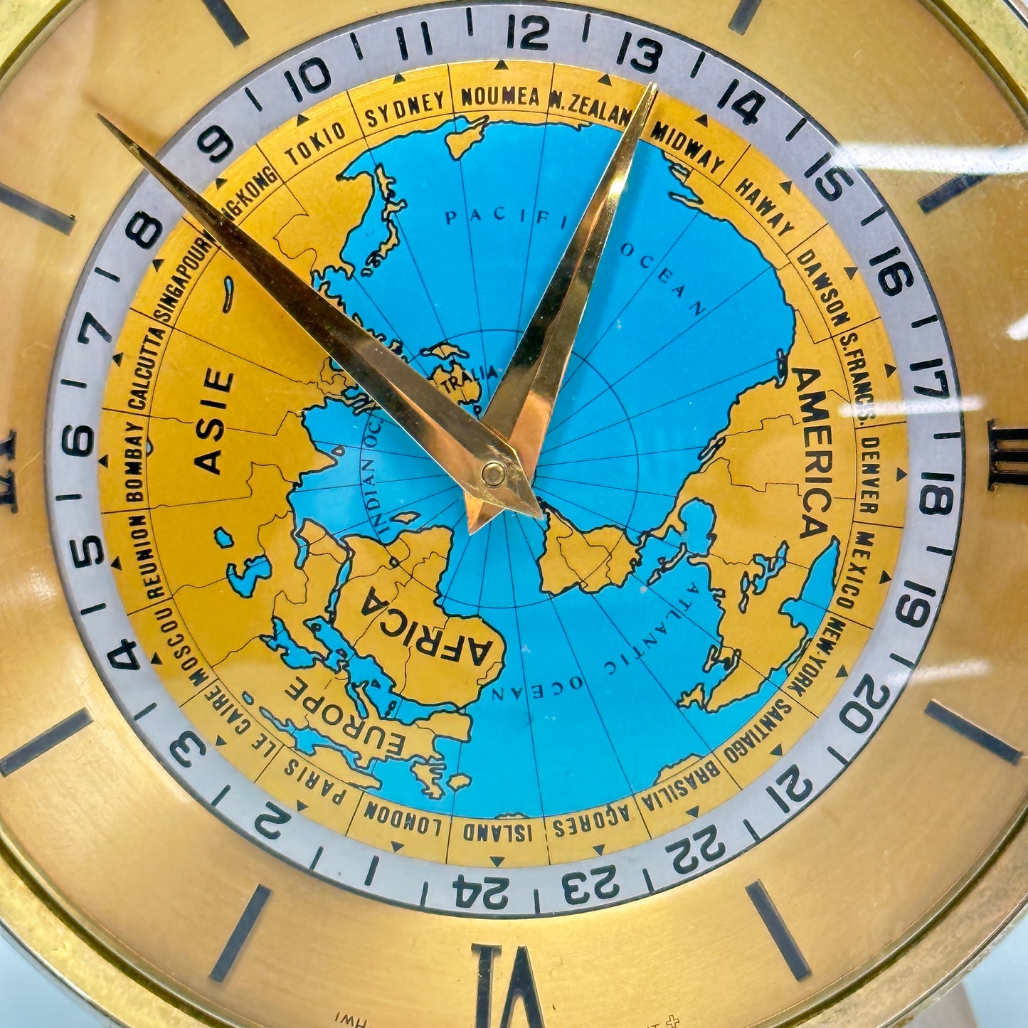Imhof World Time Desk Clock Imhof, Swiss c.1955