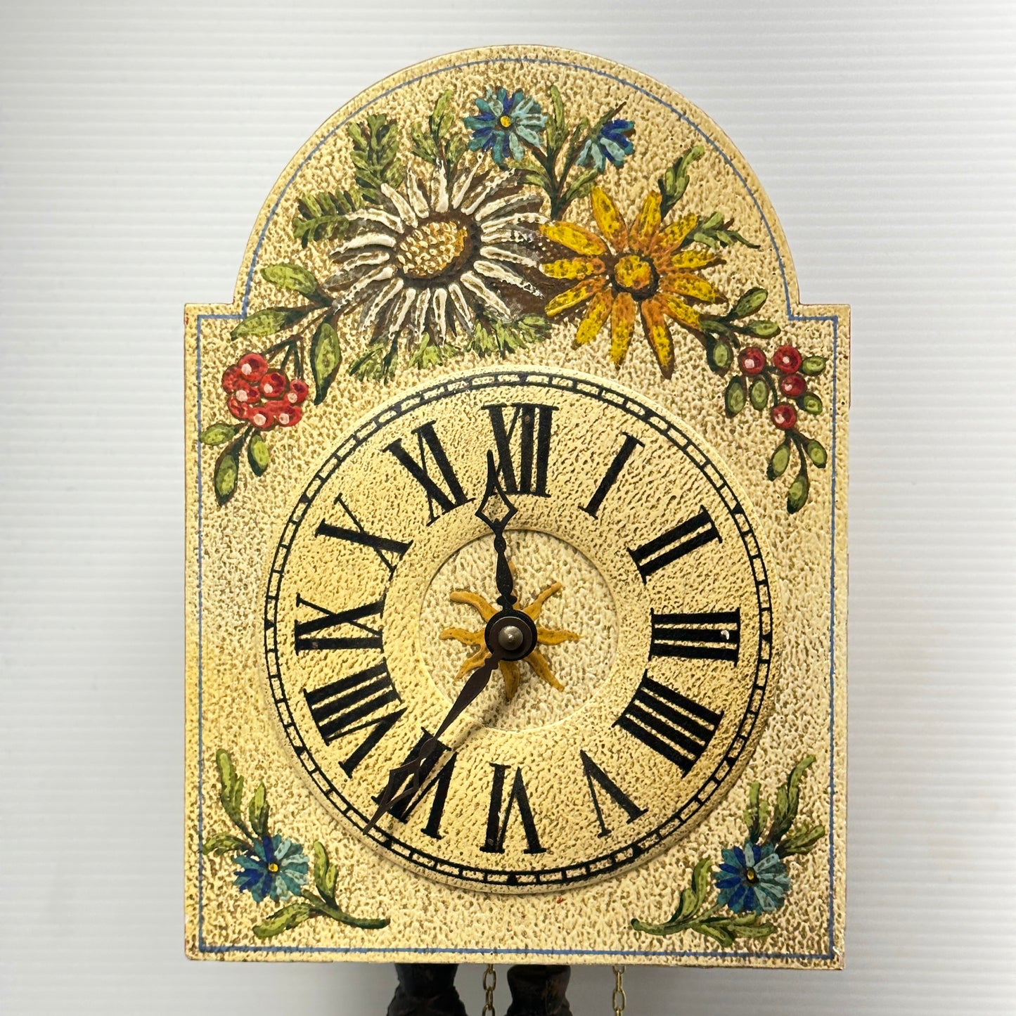 Albert Schwab Karlshrue - Floral Painted Bavarian Shield Wall Clock Active