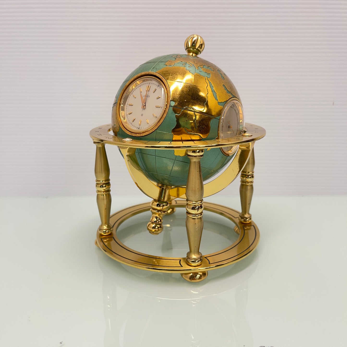 Rare Angelus Gilt Globe Clock and Weather Station c.1950