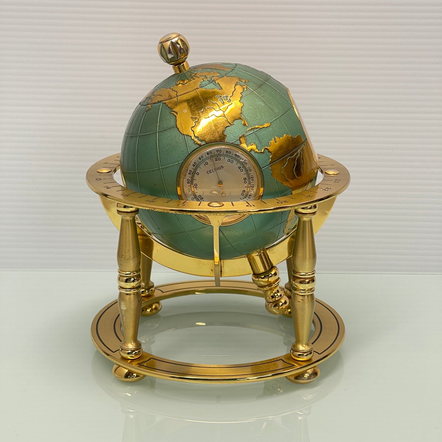 Rare Angelus Gilt Globe Clock and Weather Station c.1950