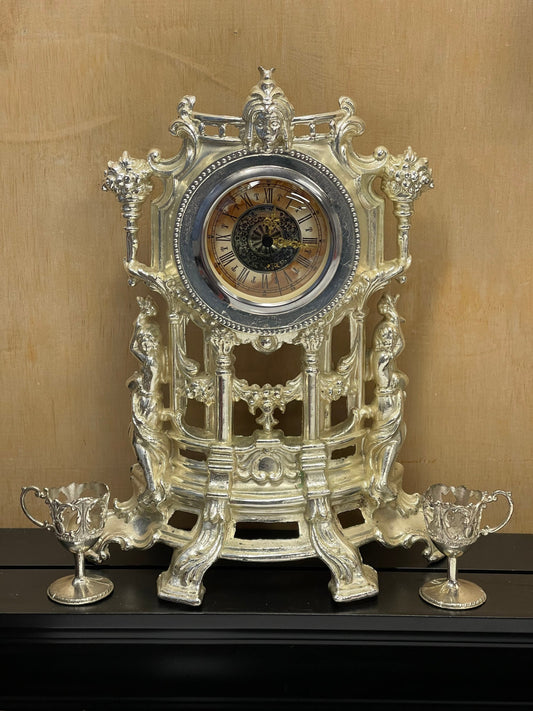 GADA Ormolu Cast Baroque Candelabra & Clock Set