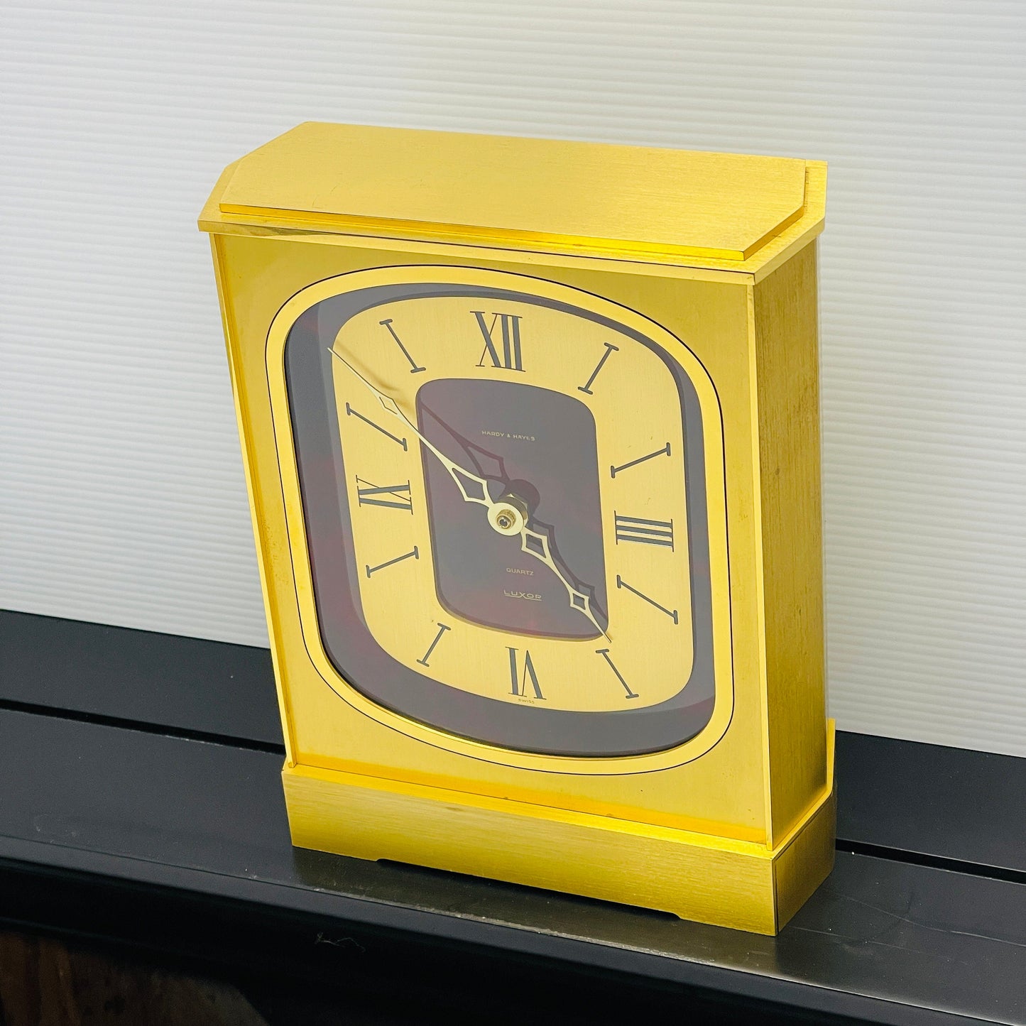 Gilt Brass and Faux Tortoiseshell Mantle Clock by LUXOR