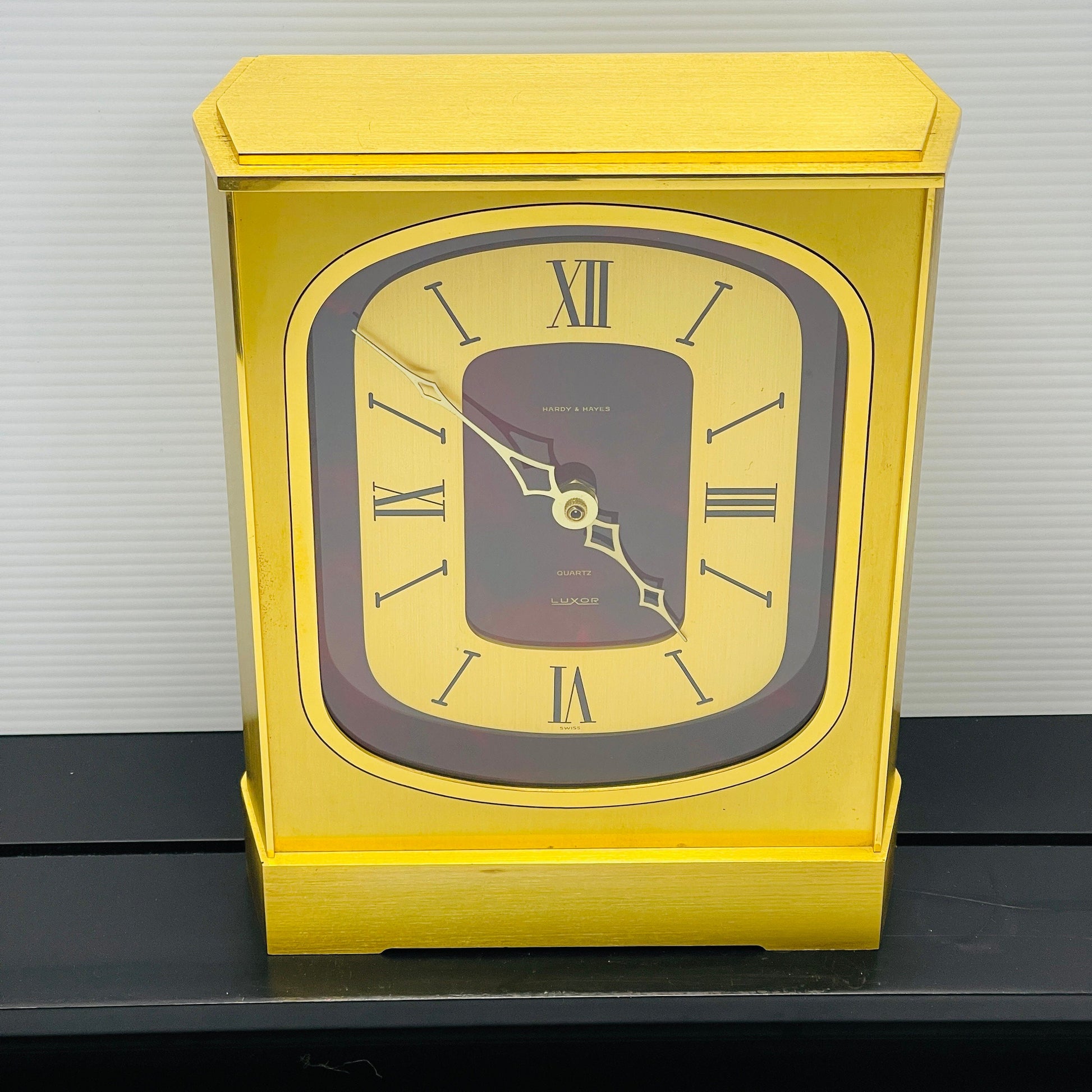 Gilt Brass and Faux Tortoiseshell Mantle Clock by LUXOR