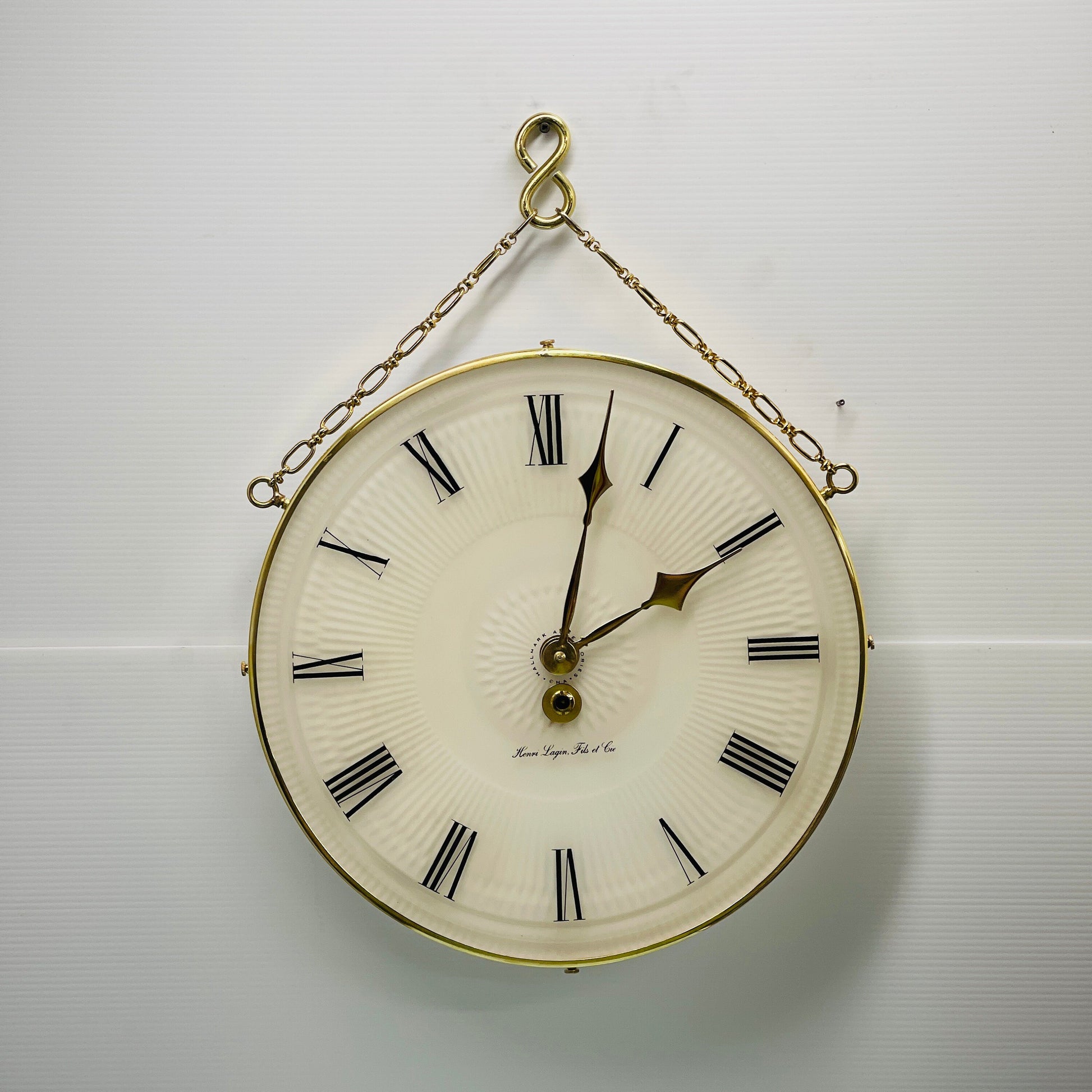 Vintage Henri Lagin Pocket Watch Style Large Frosted Glass Hanging Wall Clock