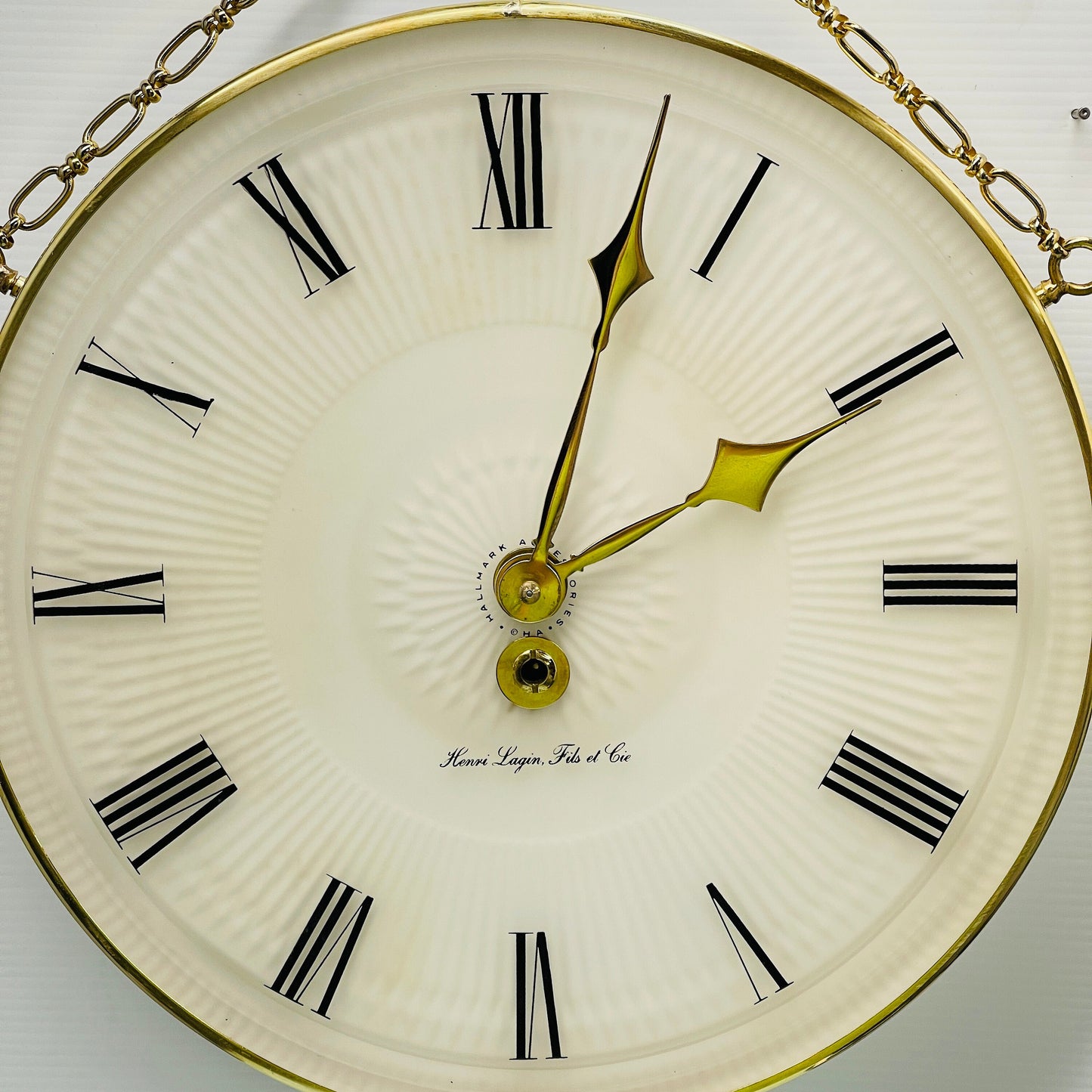 Vintage Henri Lagin Pocket Watch Style Large Frosted Glass Hanging Wall Clock