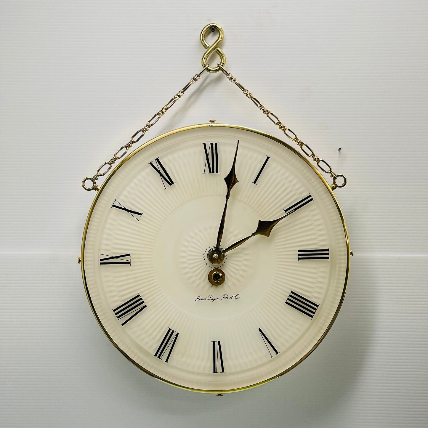 Vintage Henri Lagin Pocket Watch Style Large Frosted Glass Hanging Wall Clock