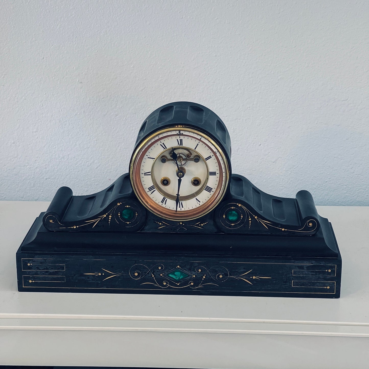 Antique Brocot and Delettrez Style Victorian 8 Day Black Slate Clock by Richard & Cie c.1860