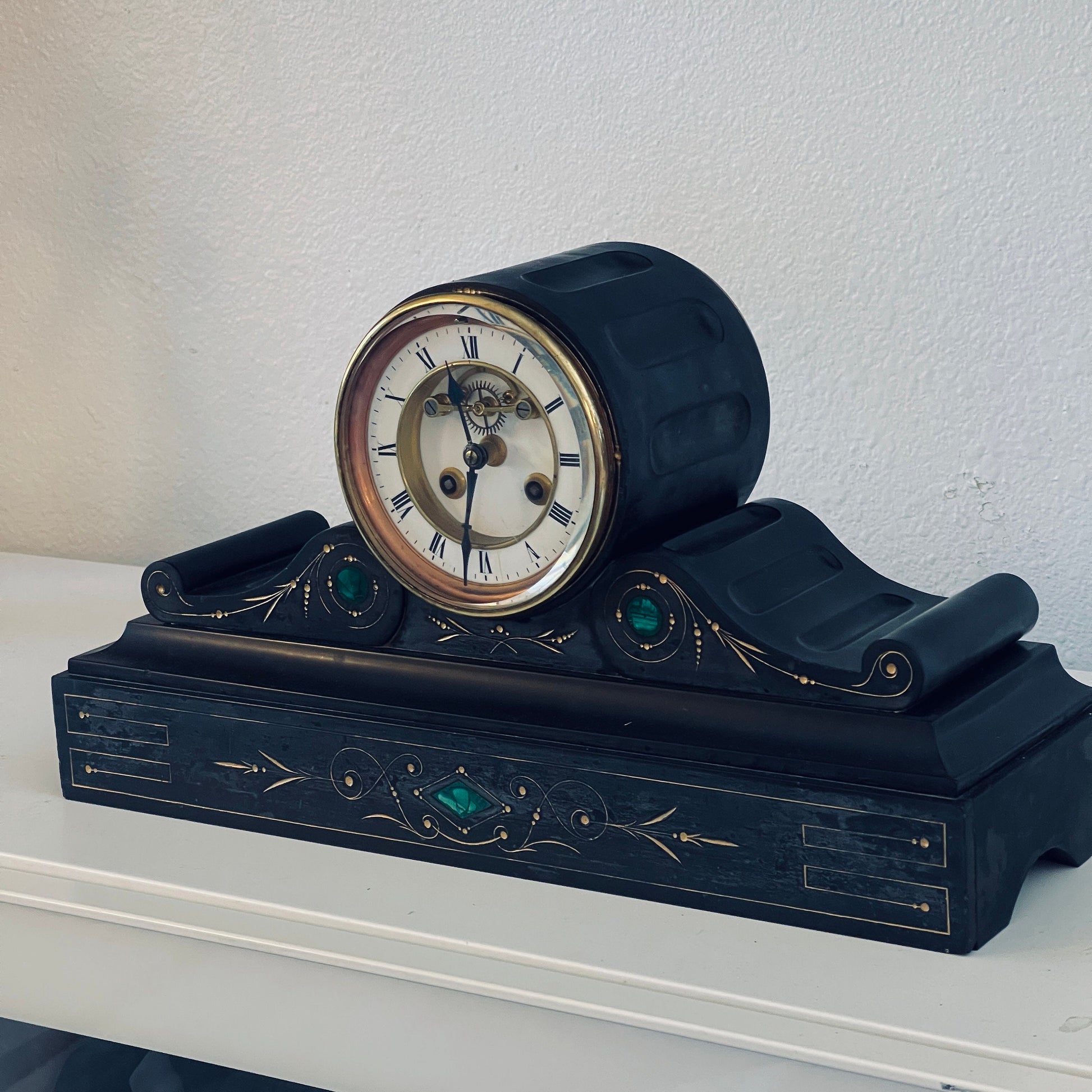 Antique Brocot and Delettrez Style Victorian 8 Day Black Slate Clock by Richard & Cie c.1860