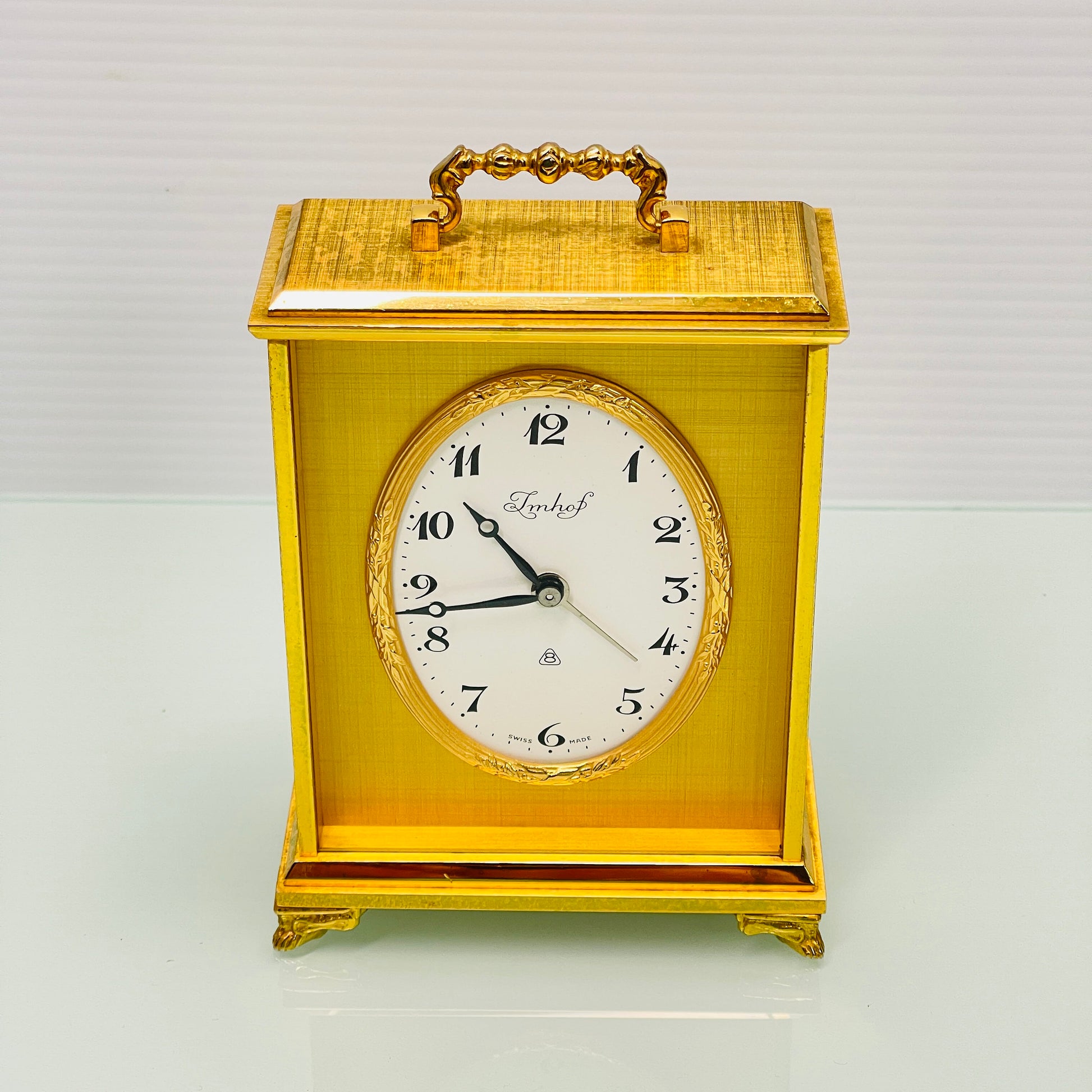 Imhof Gold Plated Swiss 8 Day Alarm Clock c. 1975