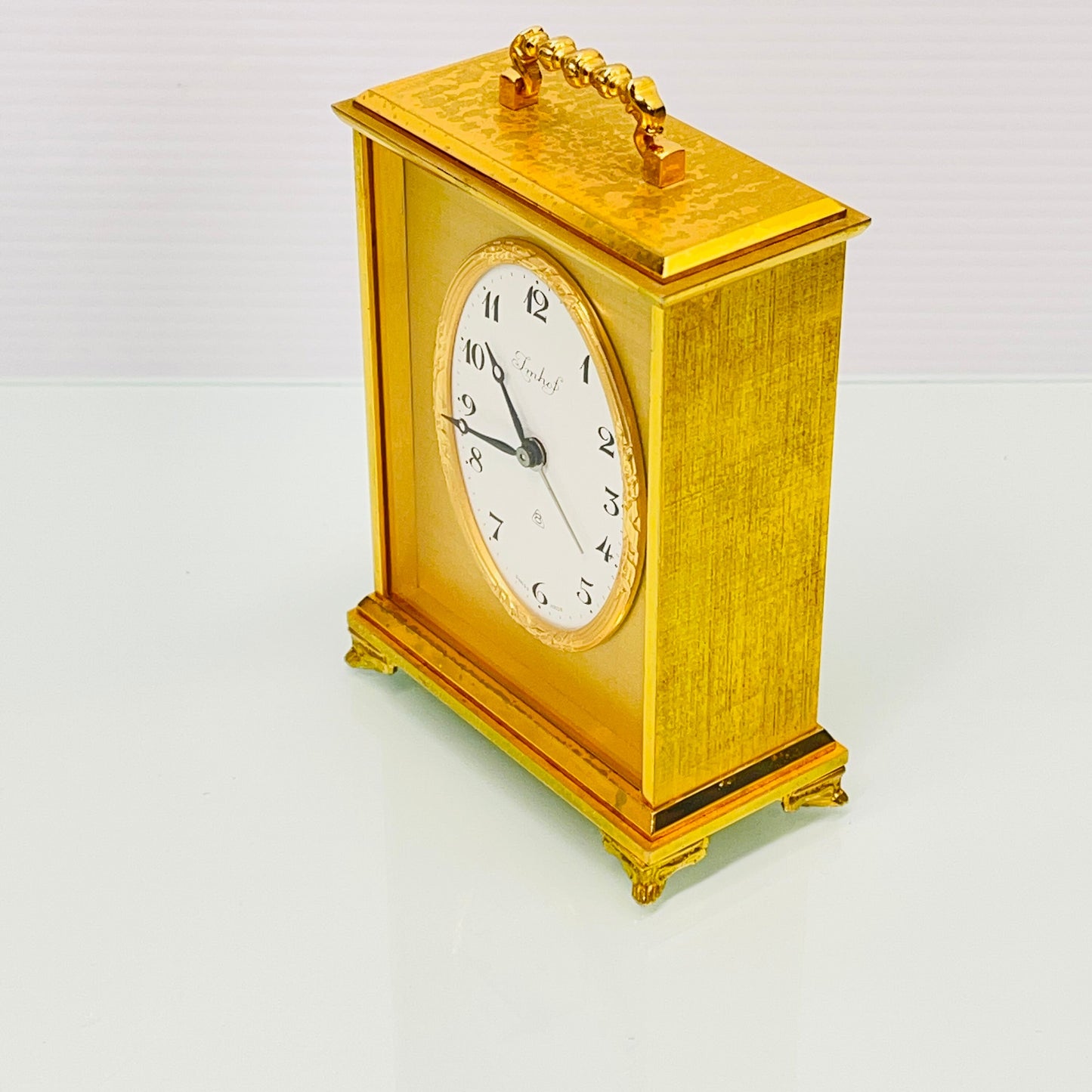 Imhof Gold Plated Swiss 8 Day Alarm Clock c. 1975