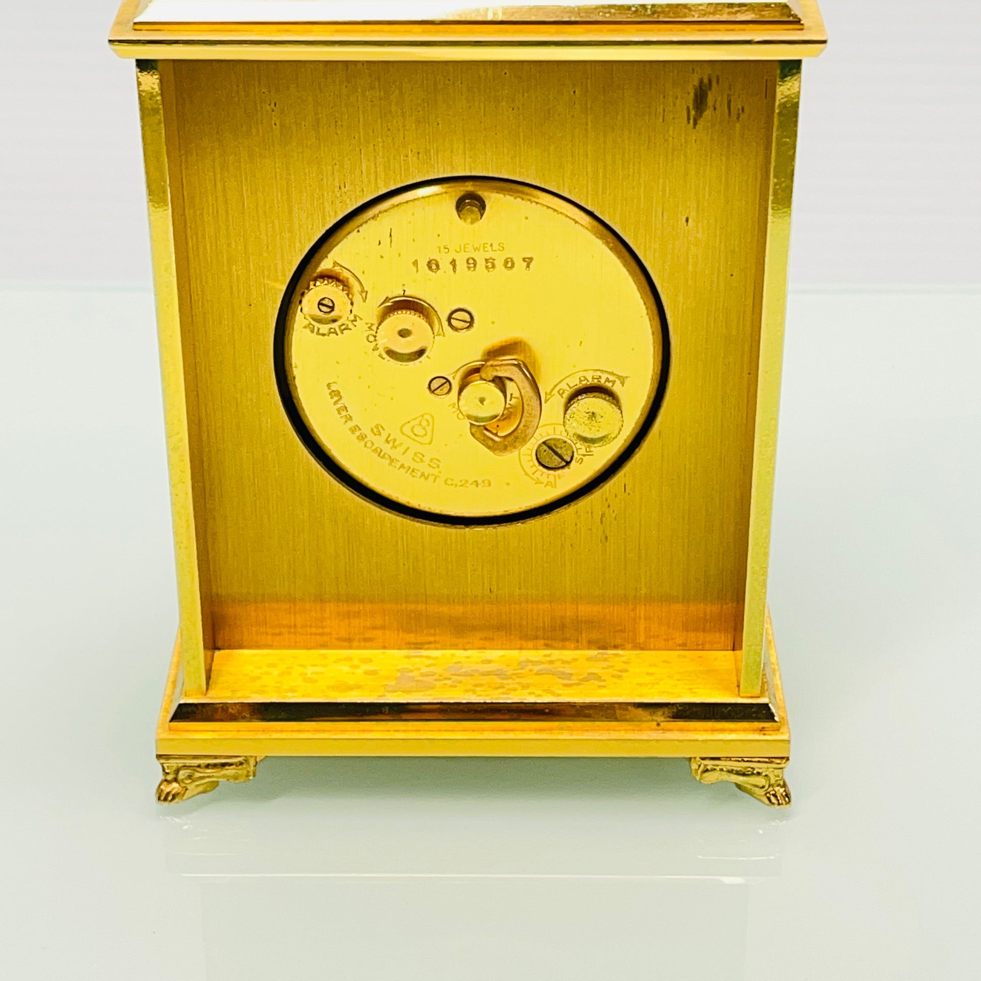 Imhof Gold Plated Swiss 8 Day Alarm Clock c. 1975