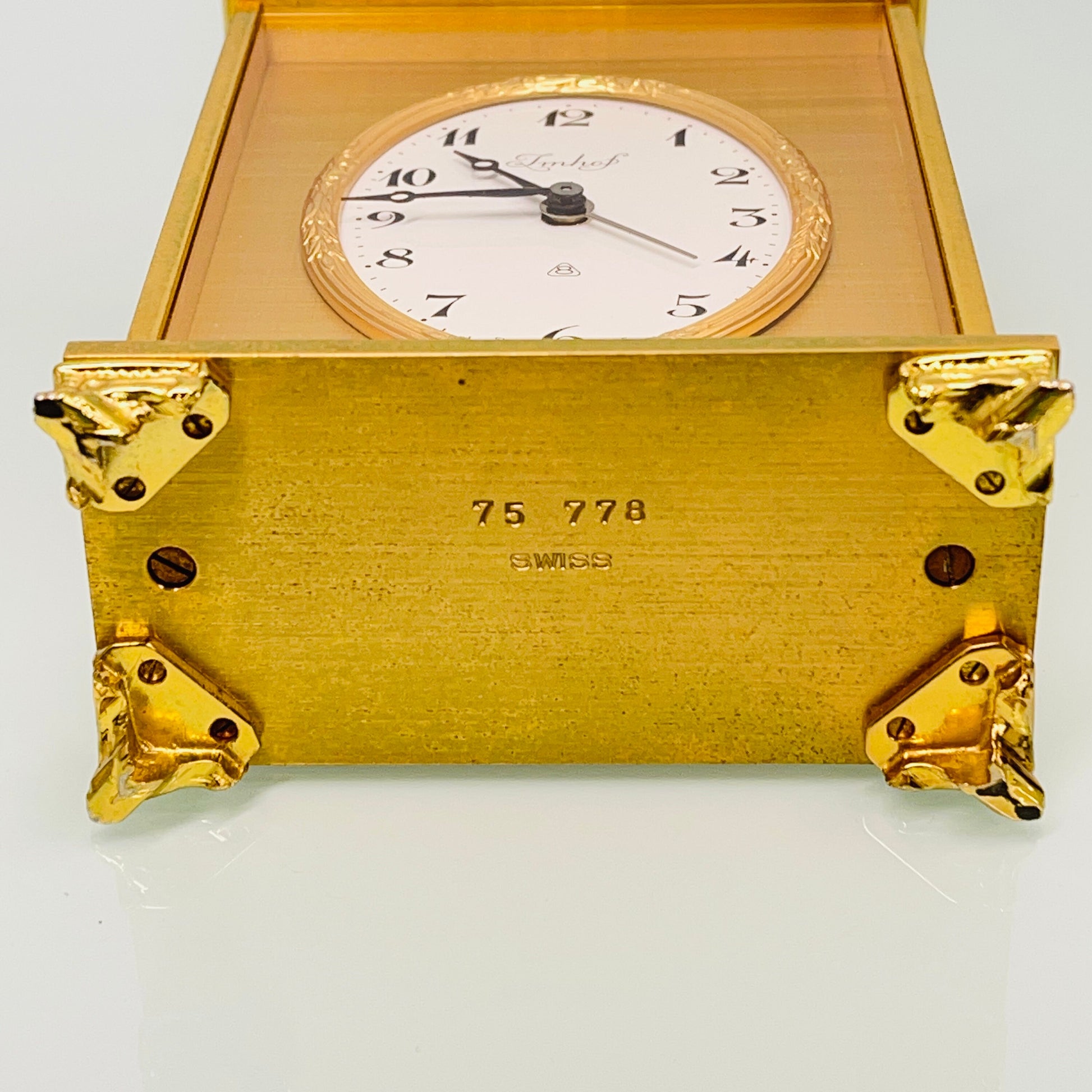 Imhof Gold Plated Swiss 8 Day Alarm Clock c. 1975