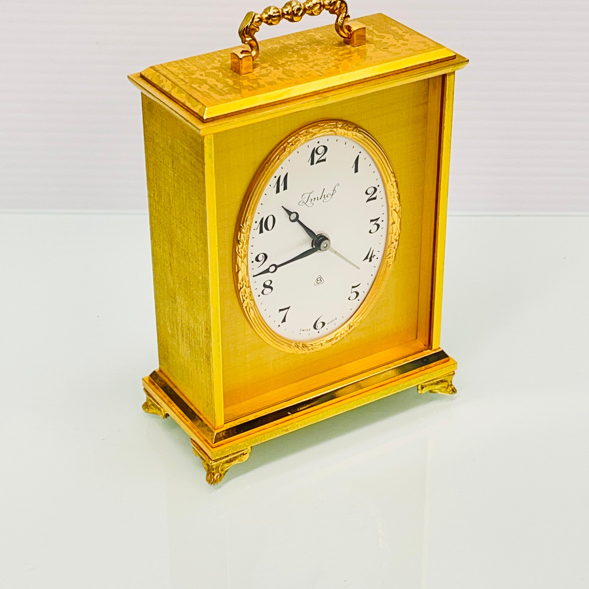 Imhof Gold Plated Swiss 8 Day Alarm Clock c. 1975