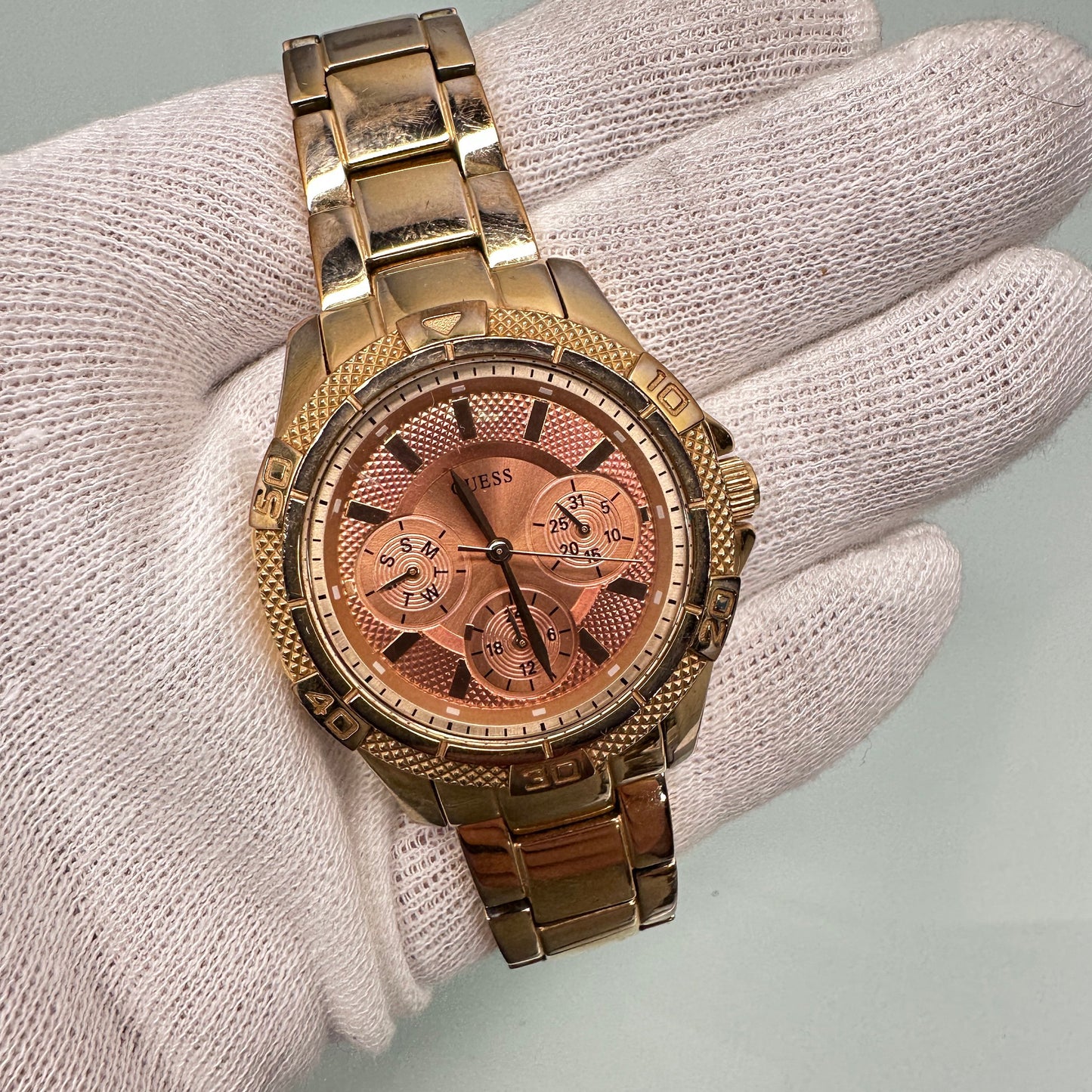 Guess “Mini Phantom” Rose Gold Stainless Steel Case Chronograph Wristwatch