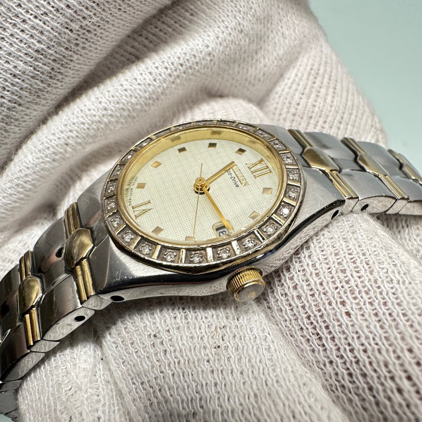 Vintage Citizen Eco-Drive Gold and Stainless steel watch with Crystal bezel