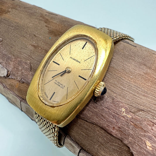 Antique Mirexal Swiss Gold Cocktail Watch with 17 Jewels c. 1950